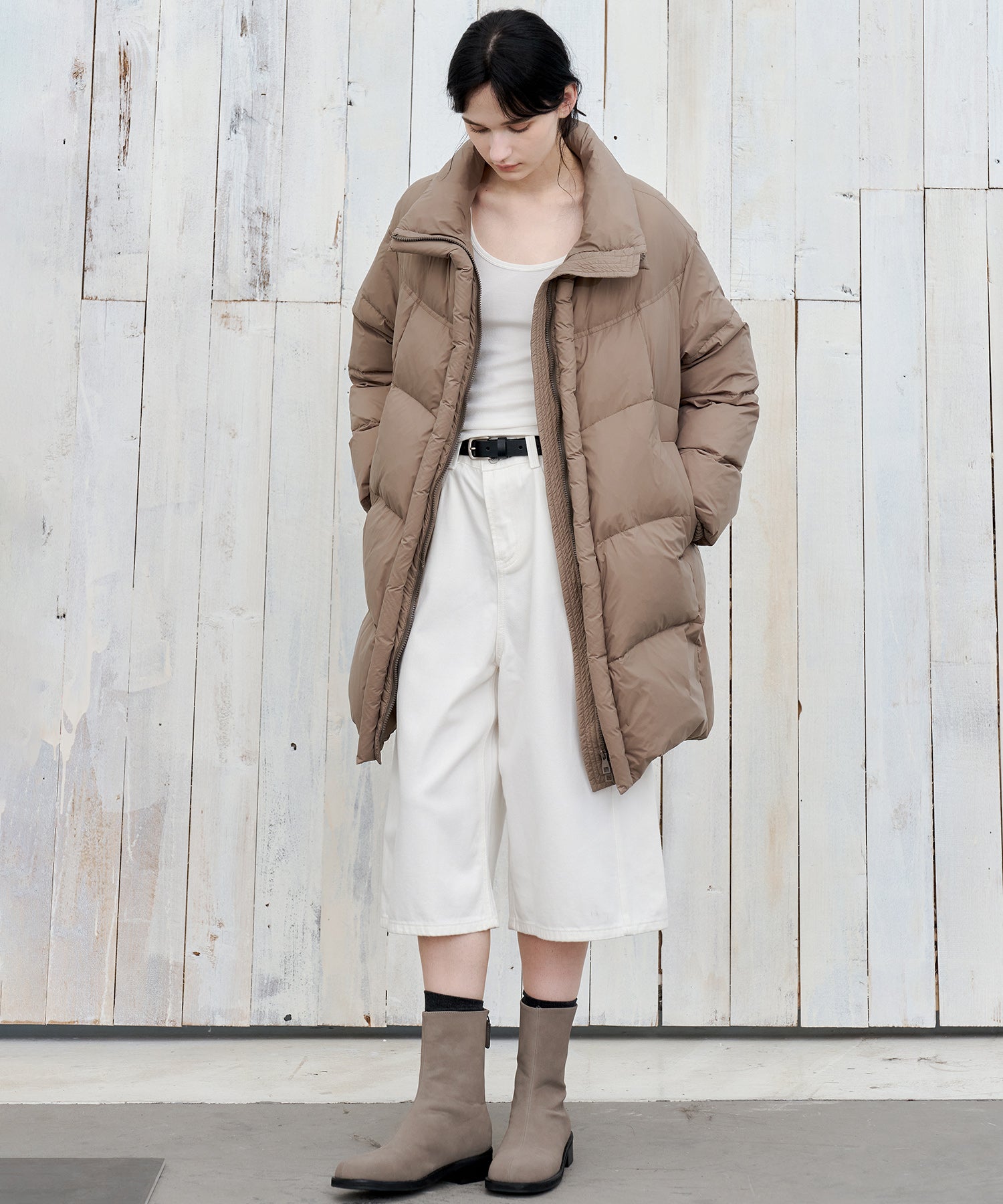 Mid-Length Stand Collar Hooded Oversize Down Coat