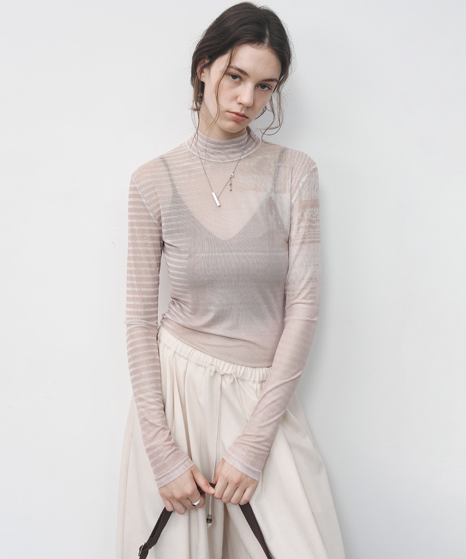 Digital Art Mesh Top – Sheer Mock Neck Fitted Layer