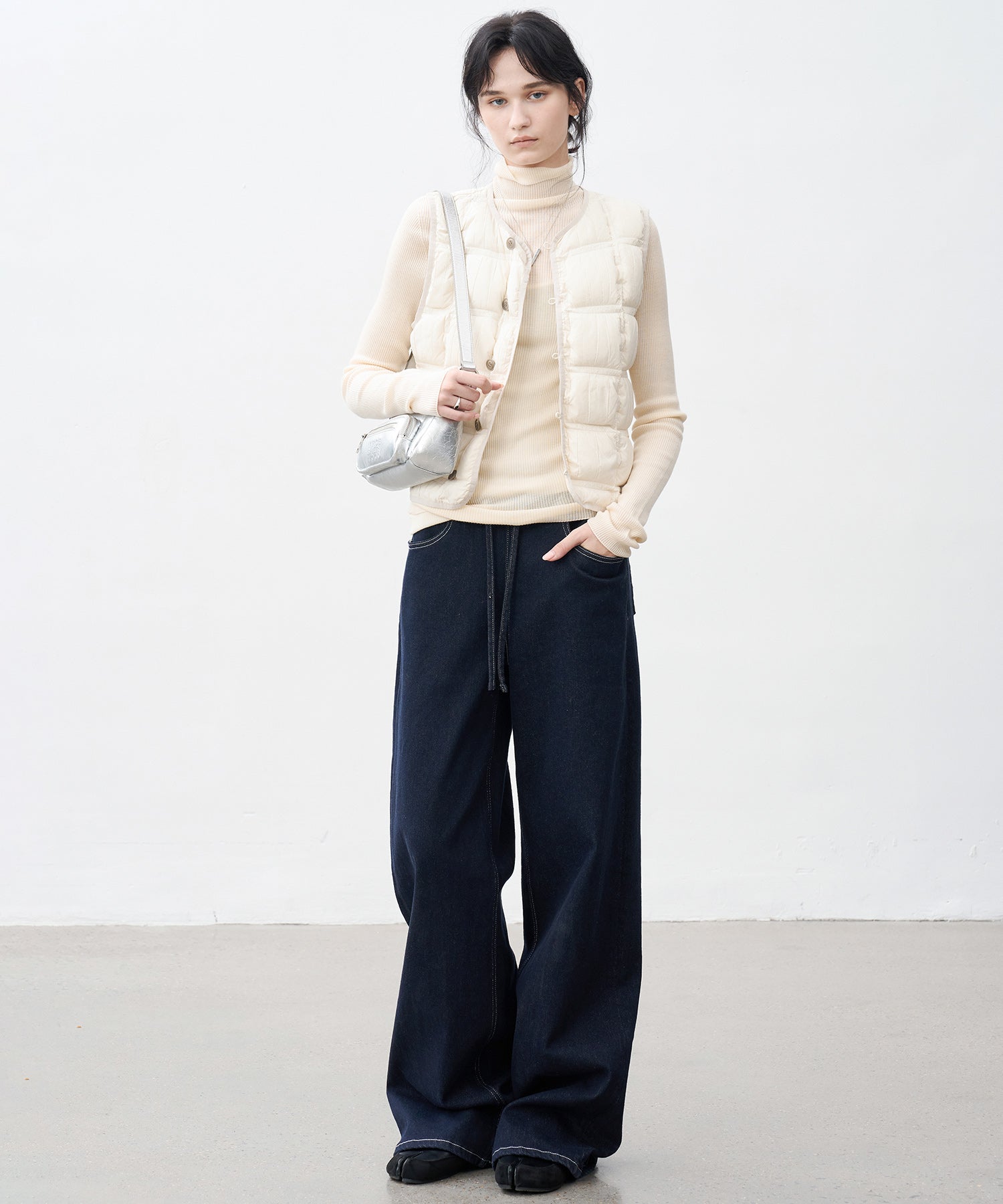 Drawstring Straight Washed Denim Pants