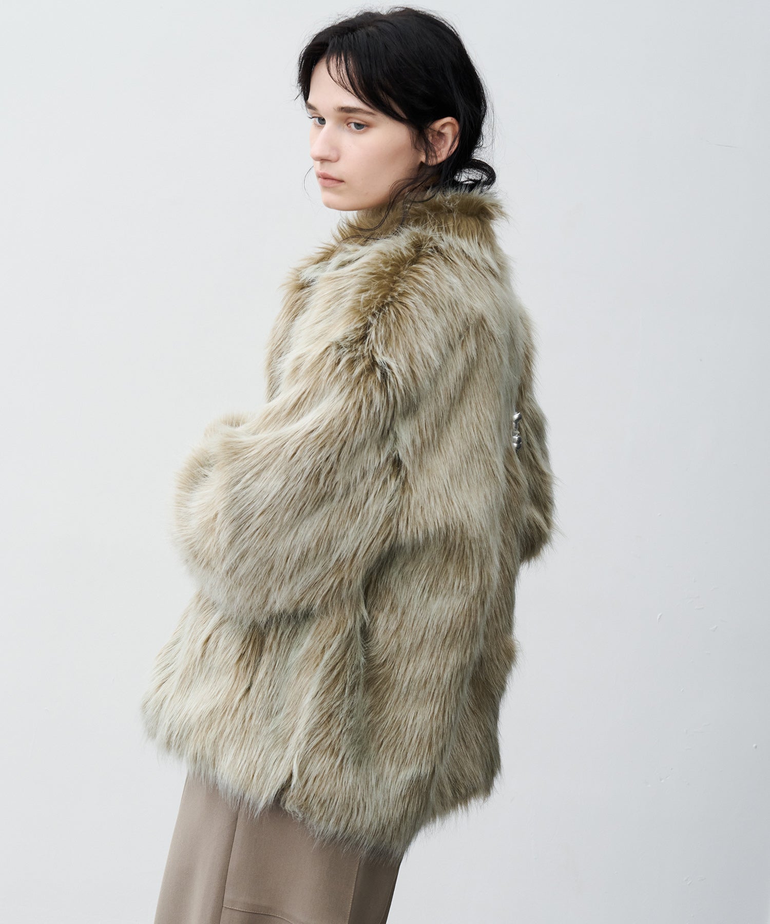 Long Faux-Fur Lapel Coat