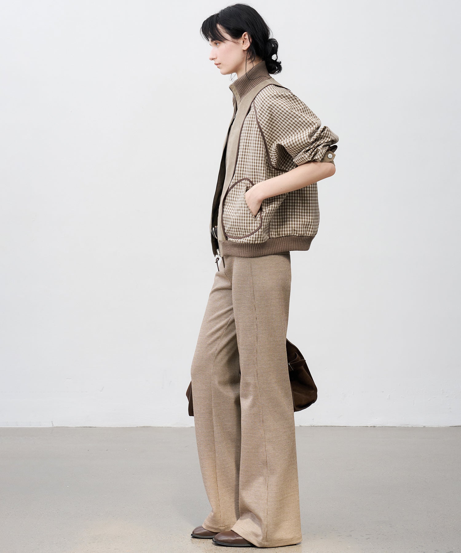 Reverse-Look Oversized Cropped Check Short Jacket