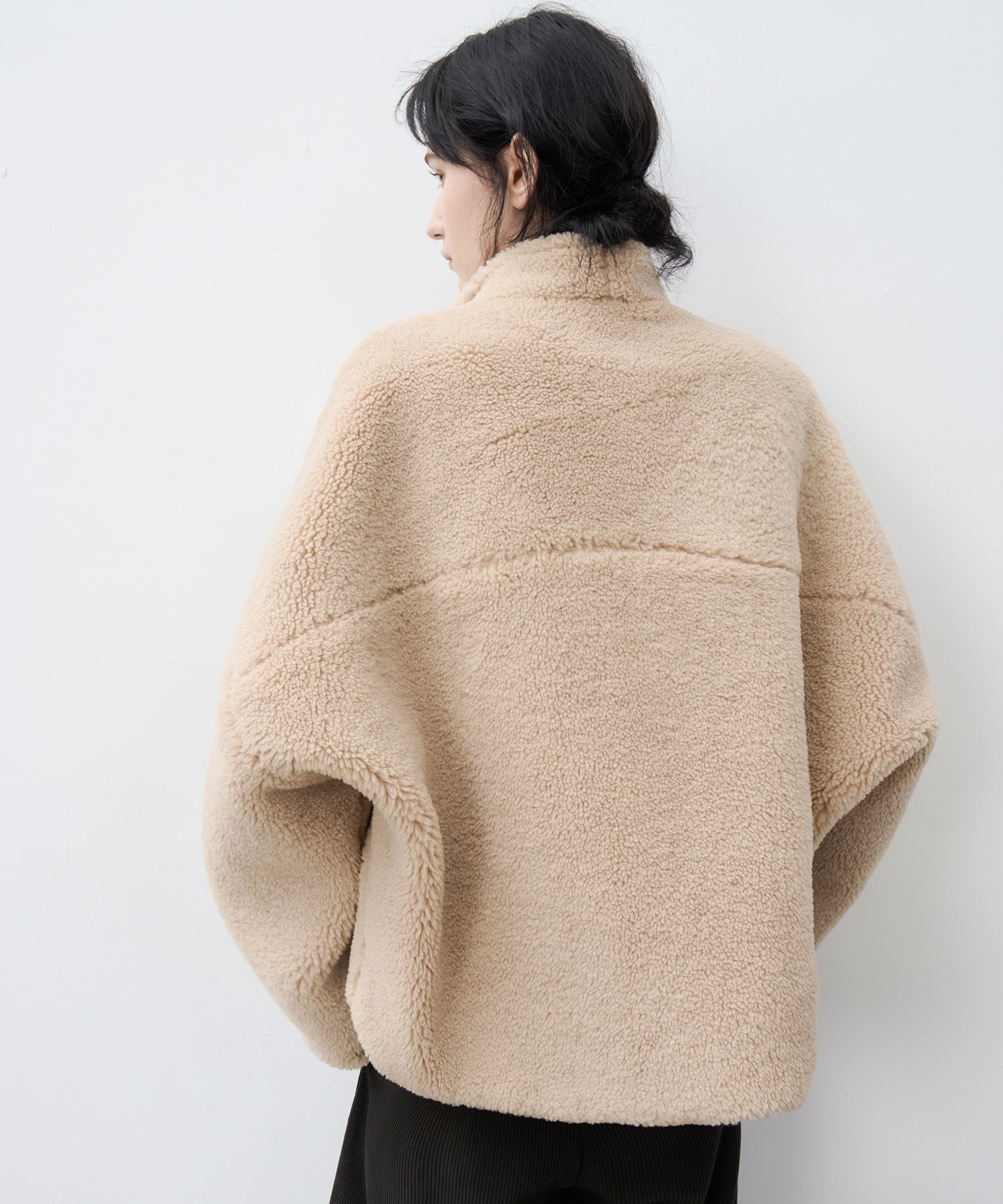 Asymmetric Collar Faux Shearling Short Jacket