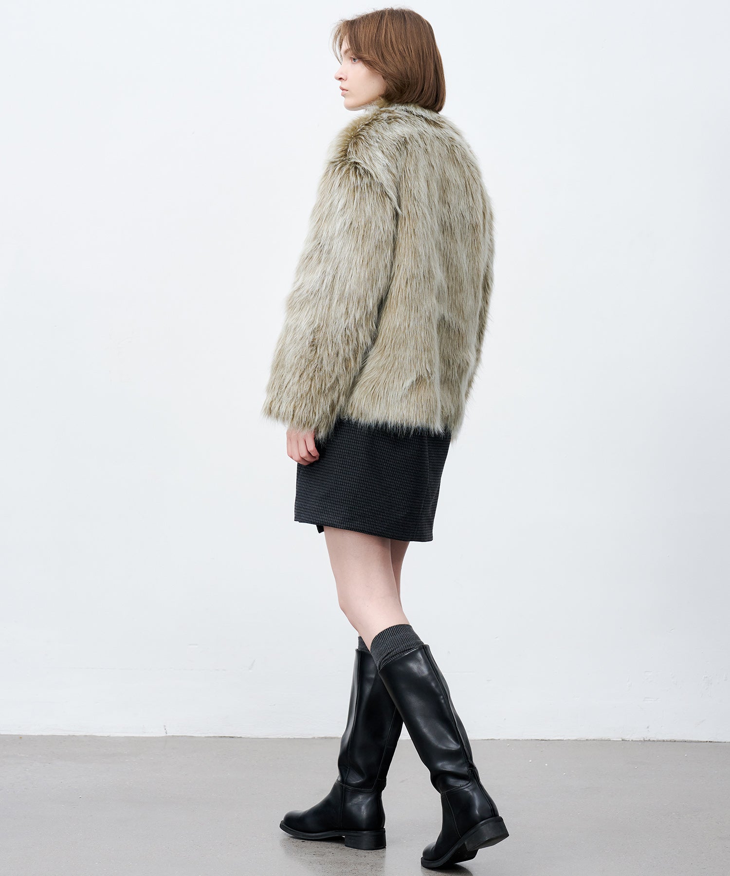 Long Faux-Fur Lapel Coat