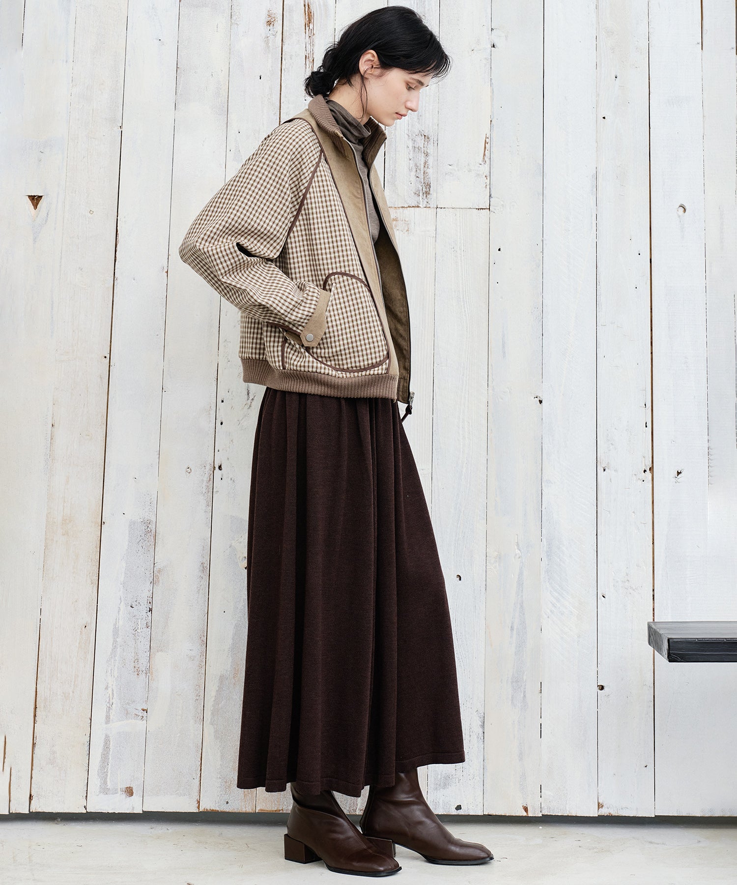 Reverse-Look Oversized Cropped Check Short Jacket