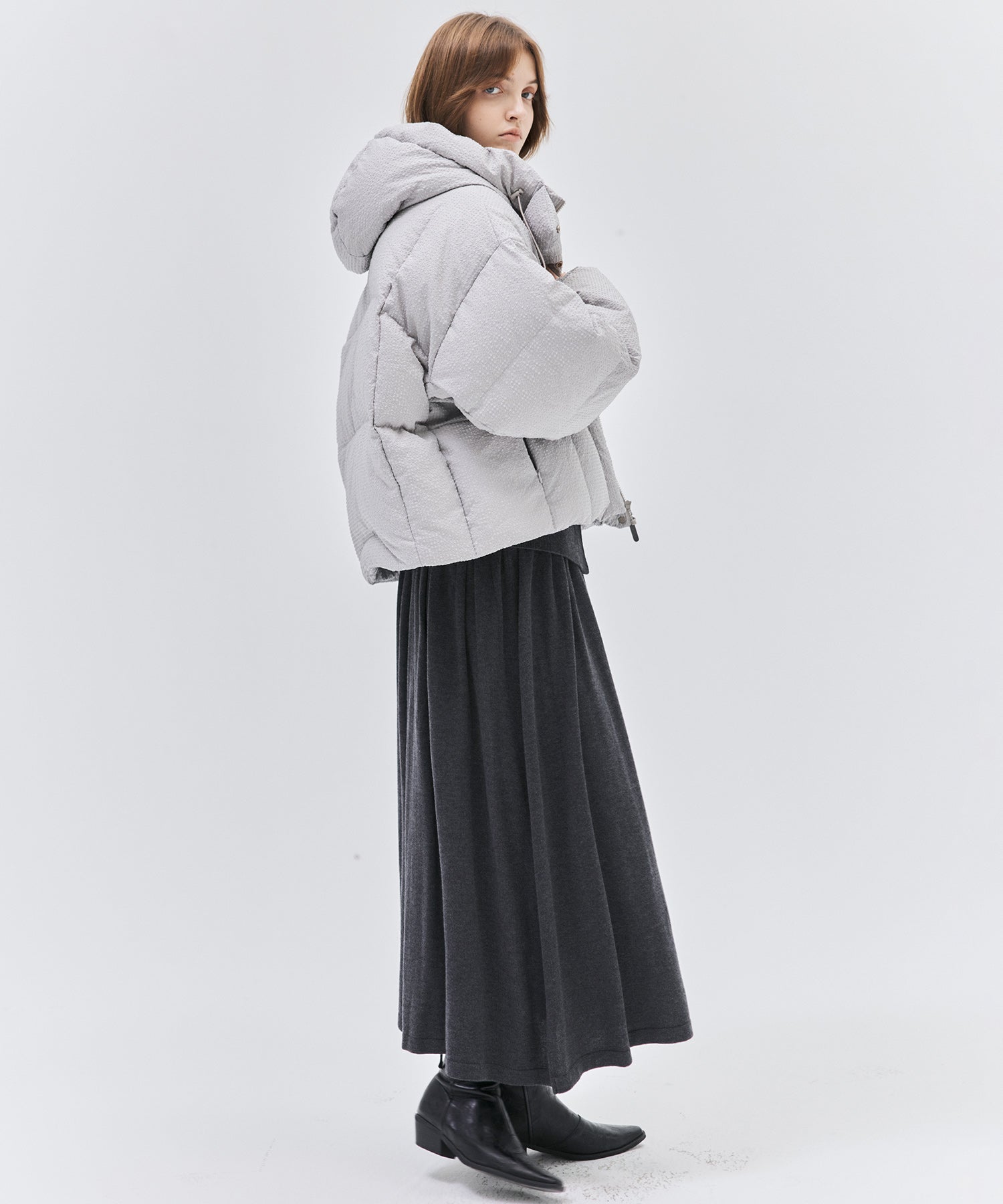 Textured Crinkle Hooded Short Down Jacket