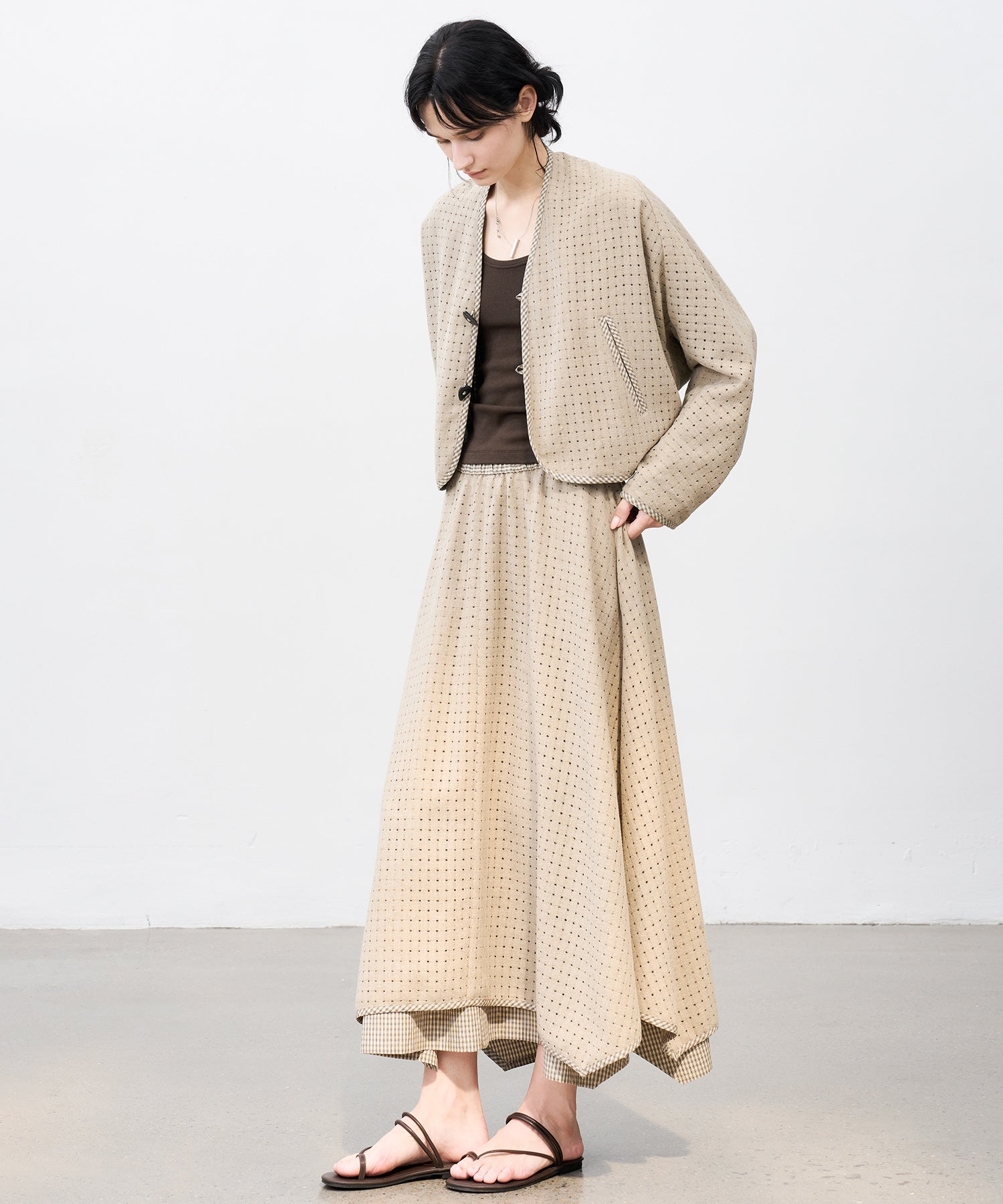 Cut-Out Layered High-Waist A-Line Midi Flare Skirt
