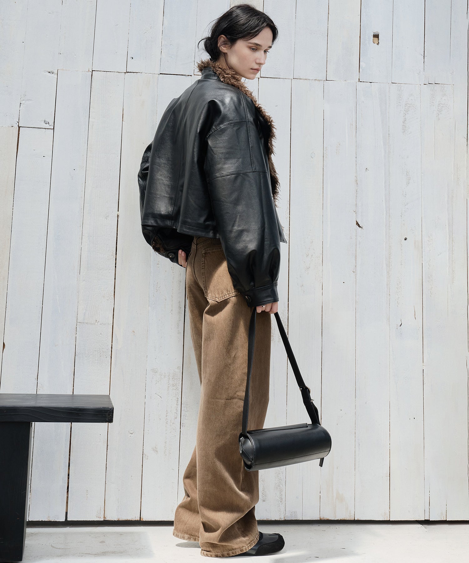 Faux Leather & Fleece Panel Short Jacket