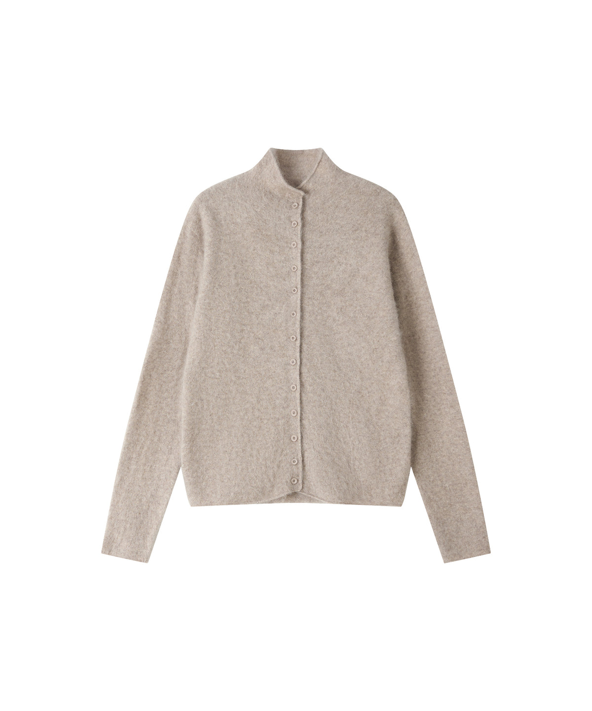 Brushed Cashmere-Blend High Neck Knit Cardigan