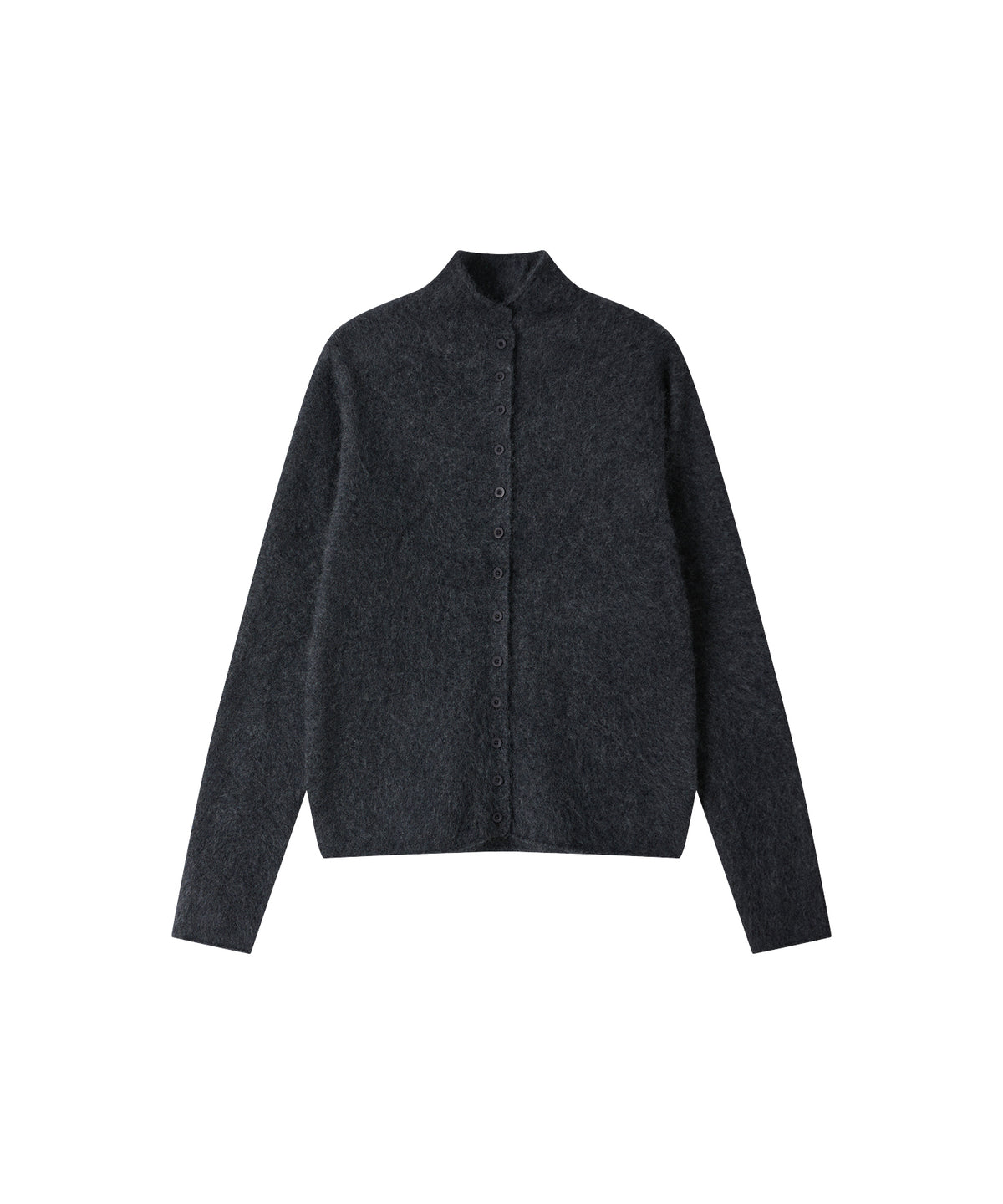 Brushed Cashmere-Blend High Neck Knit Cardigan