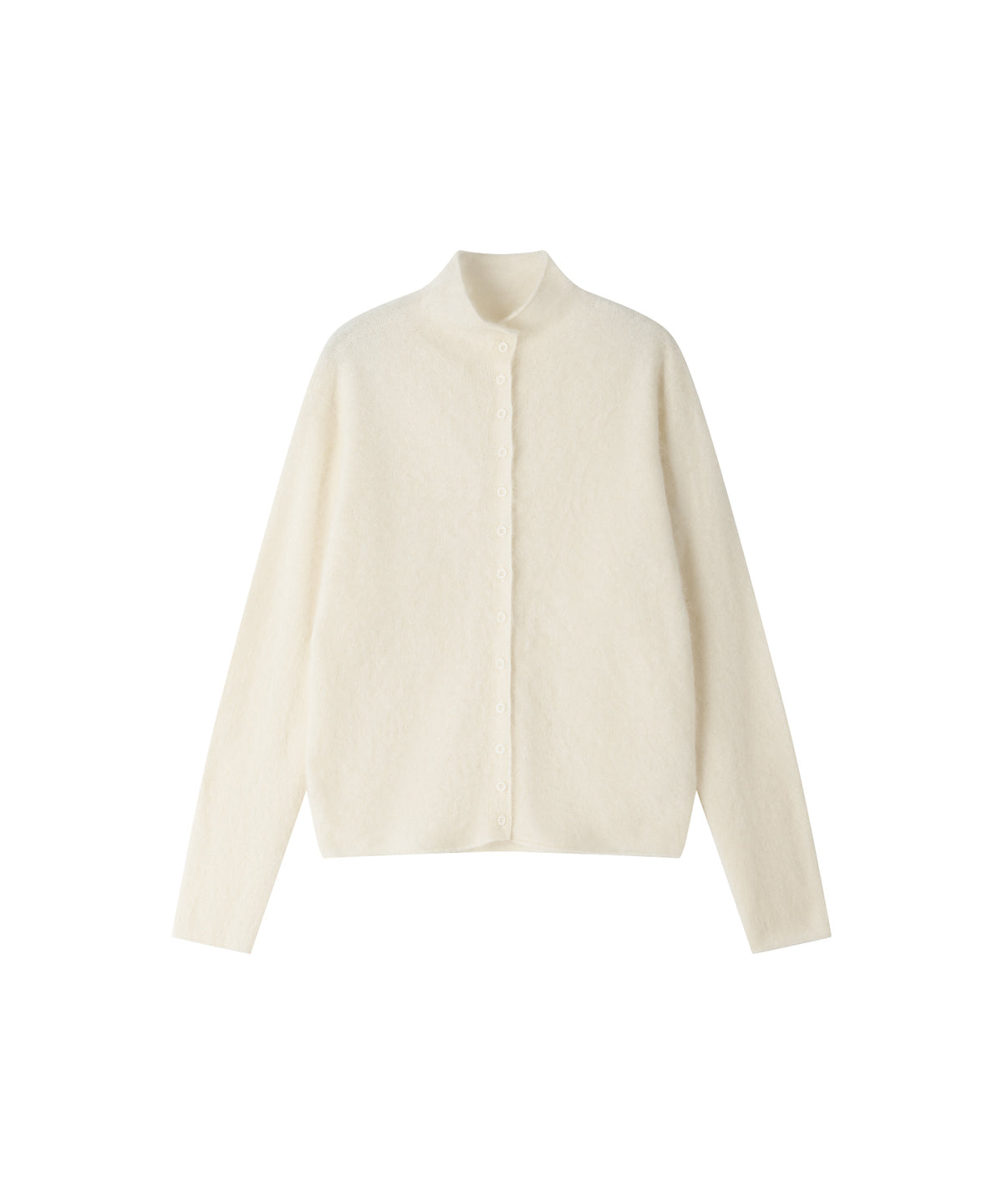 Brushed Cashmere-Blend High Neck Knit Cardigan