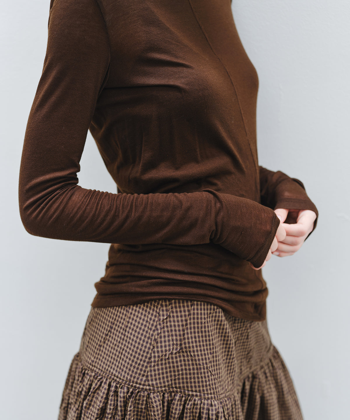 「10月下旬出荷予定」Cashmere-Blend Sheer Mellow Neck Long Sleeve Top