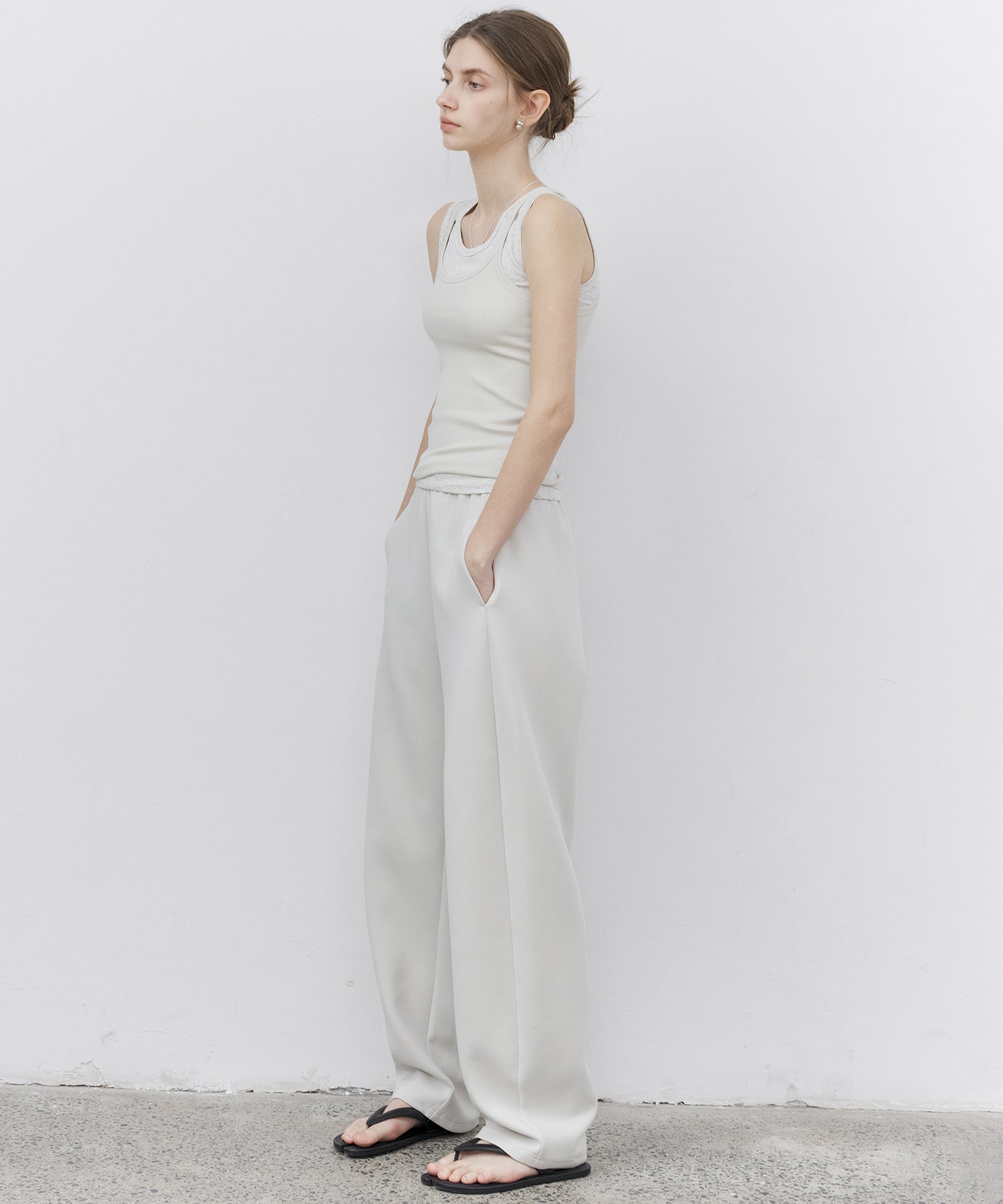 Curved Silhouette Jersey Wide Pants