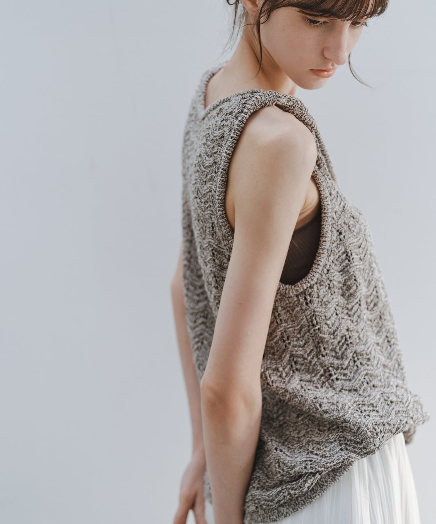 「6月上旬～中旬出荷」Layered Open Knit Mixed Yarn Top