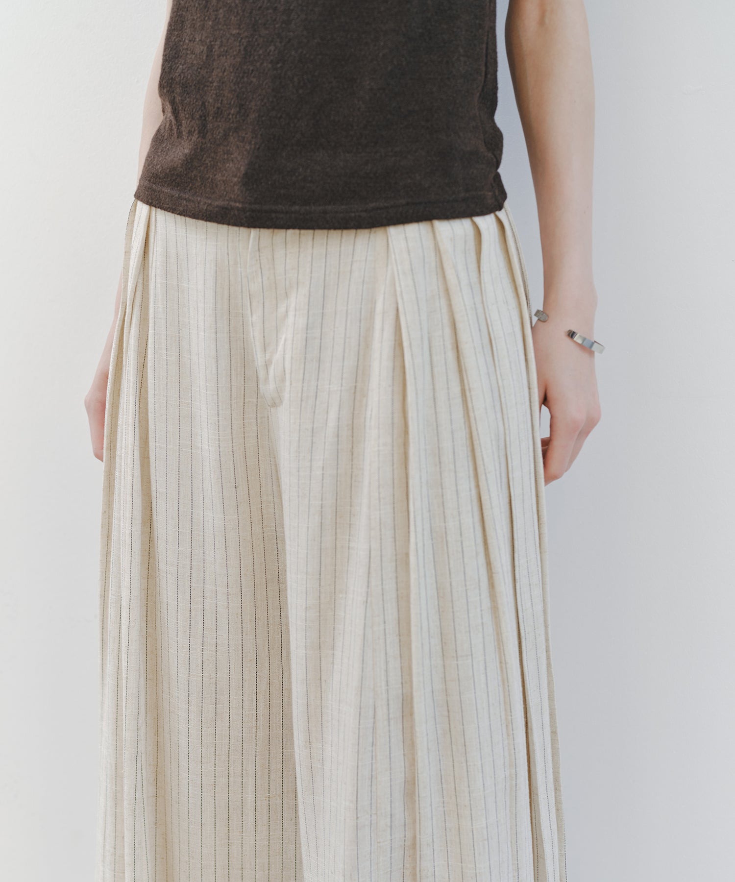 「7月中旬～下旬出荷」Linen Blend Striped Pleated Wide Pants