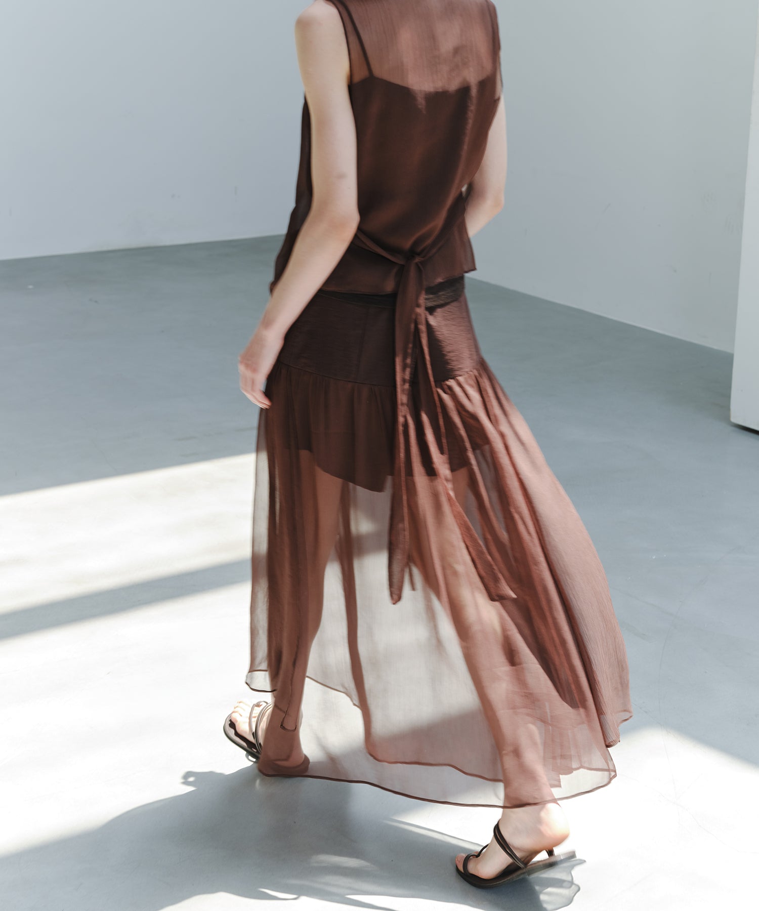 「8月中旬～下旬出荷」Sheer Layered Draped Long Skirt