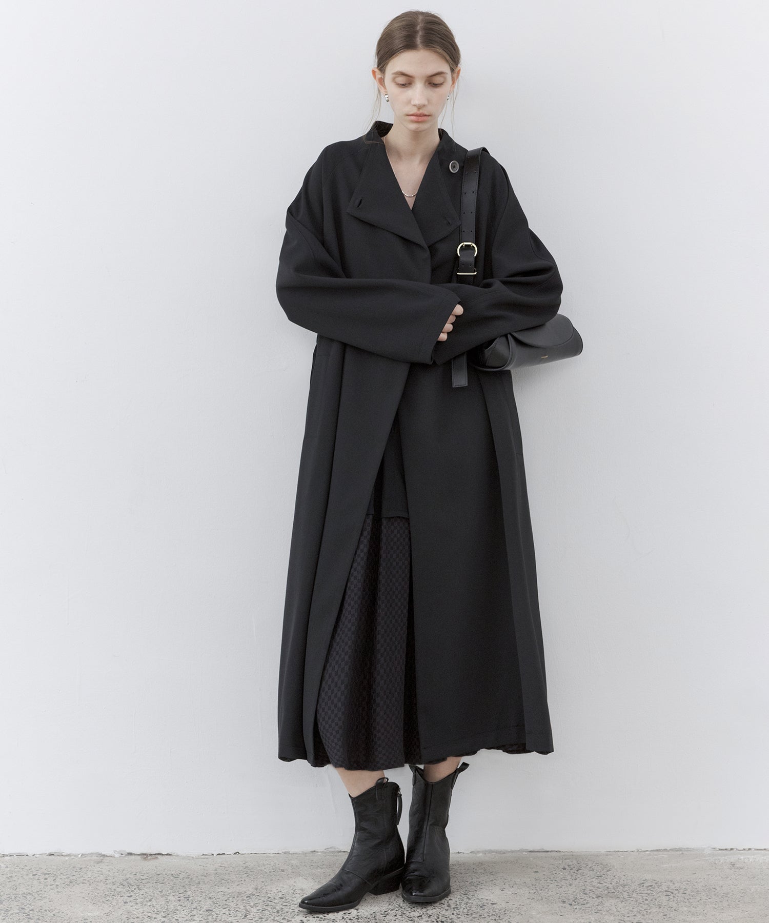 Asymmetric Collar Raglan Sleeve Long Coat