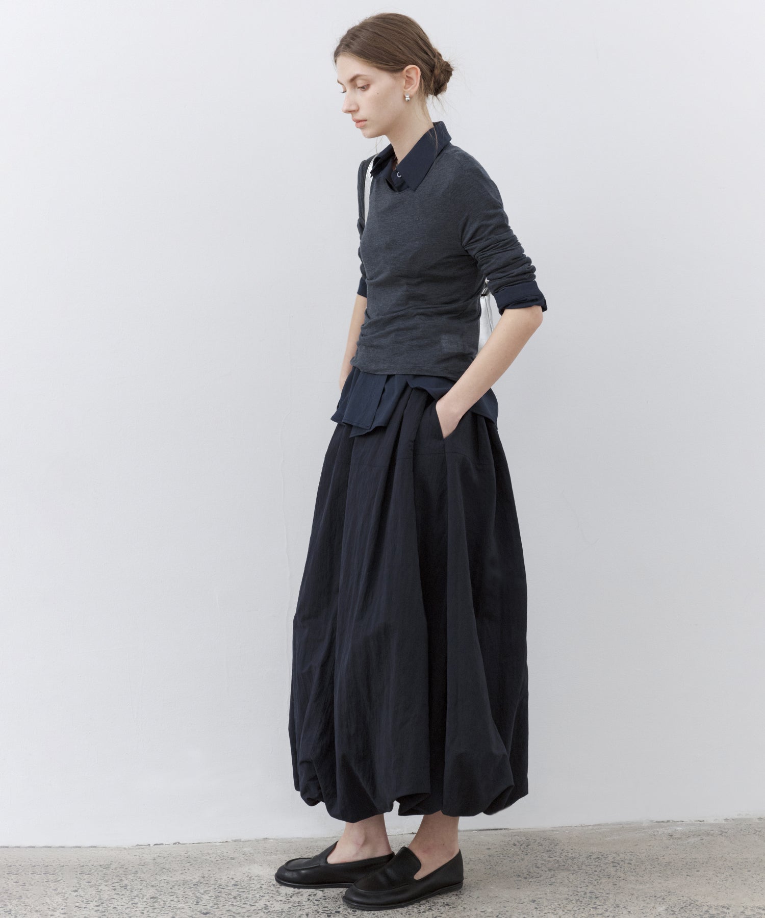 Structured Balloon Silhouette Long Skirt