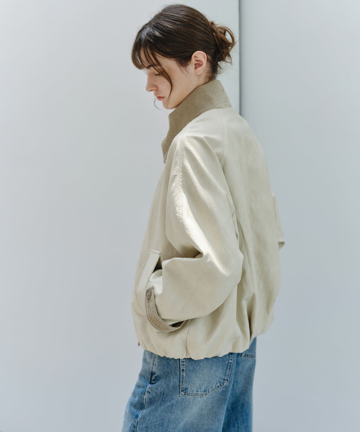 「10月下旬出荷予定」Corduroy Collar Docking Short Blouson Jacket