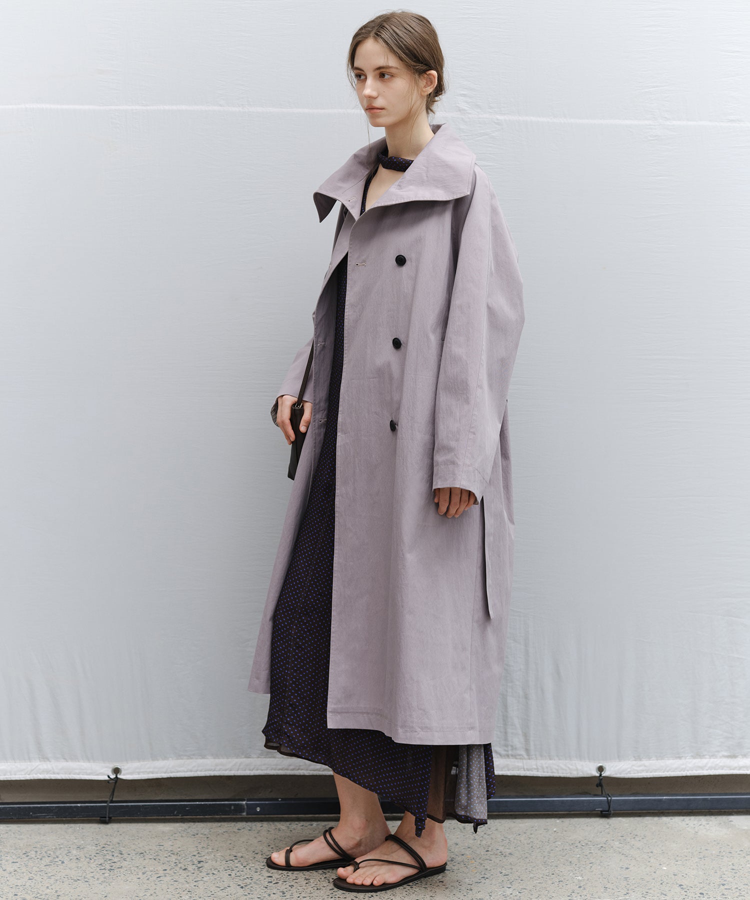 Wrap Collar Belted Long Trench Coat