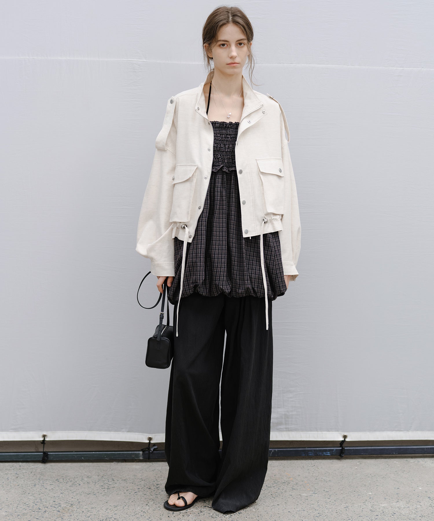 "Shipping from late February to early March" 2-way Smocked Check Bubble Skirt