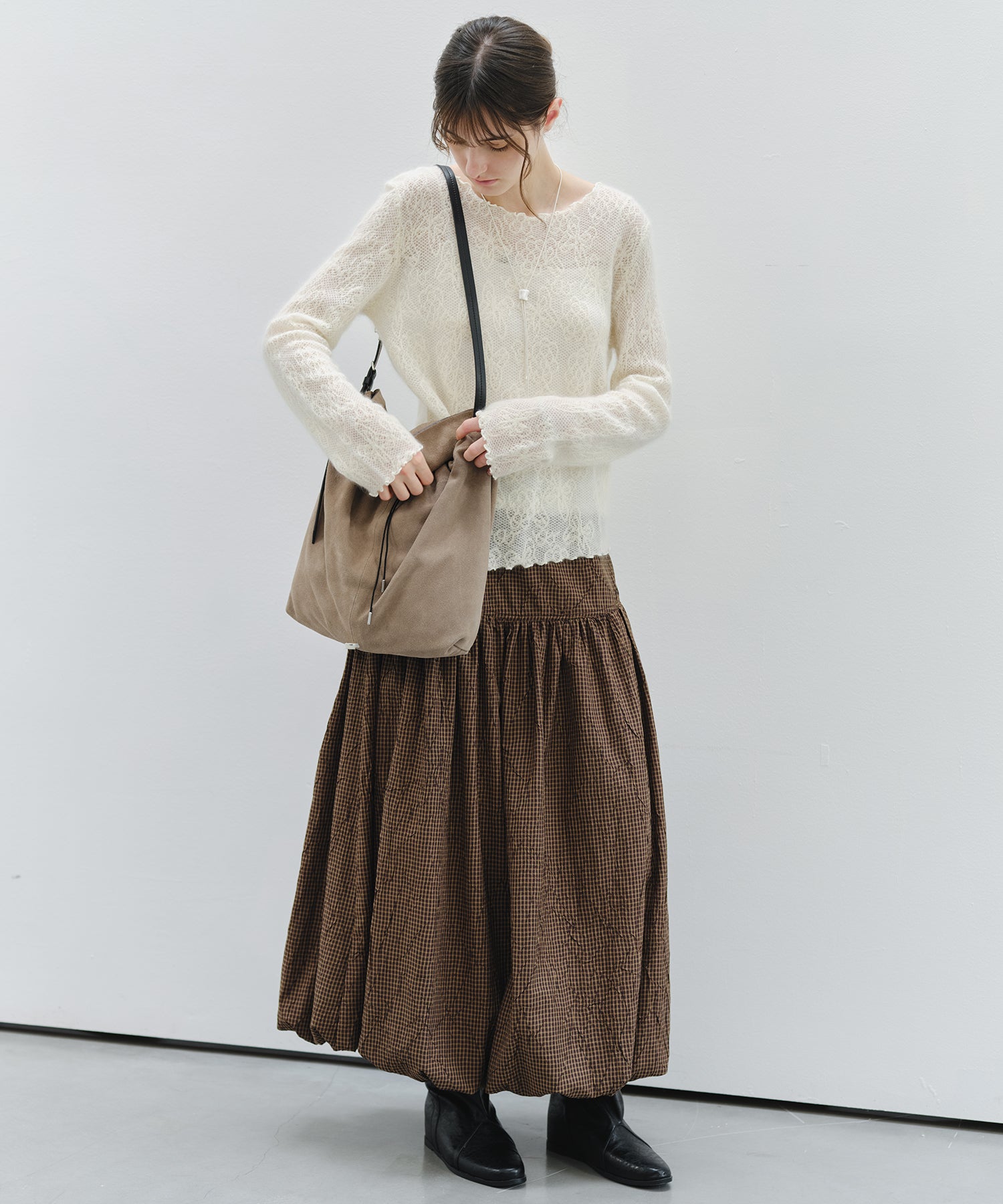 「9月下旬出荷予定」Vintage Check Balloon Long Skirt