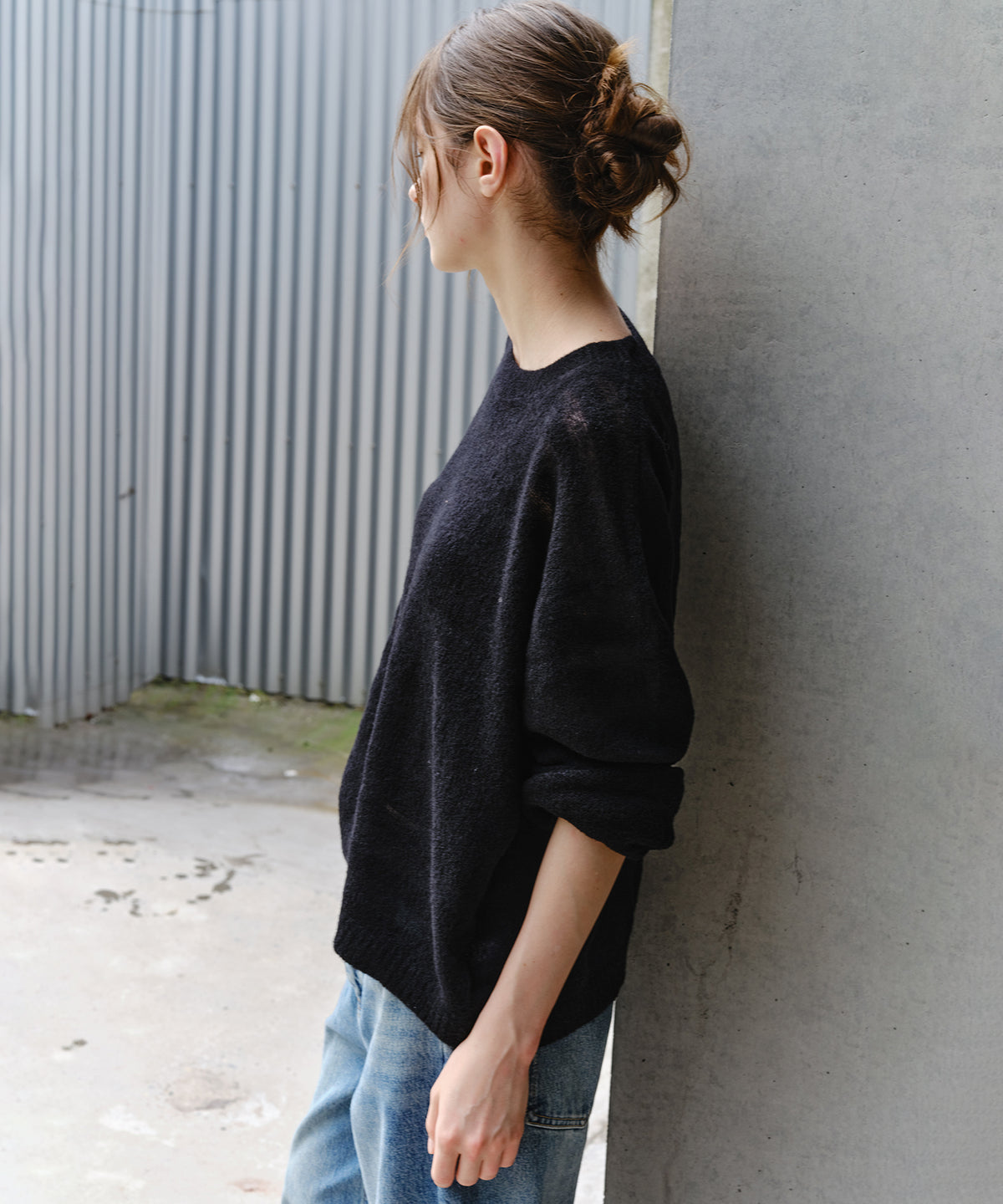 「10月下旬出荷予定」Sheer Wool-Blend Border Knit Pullover