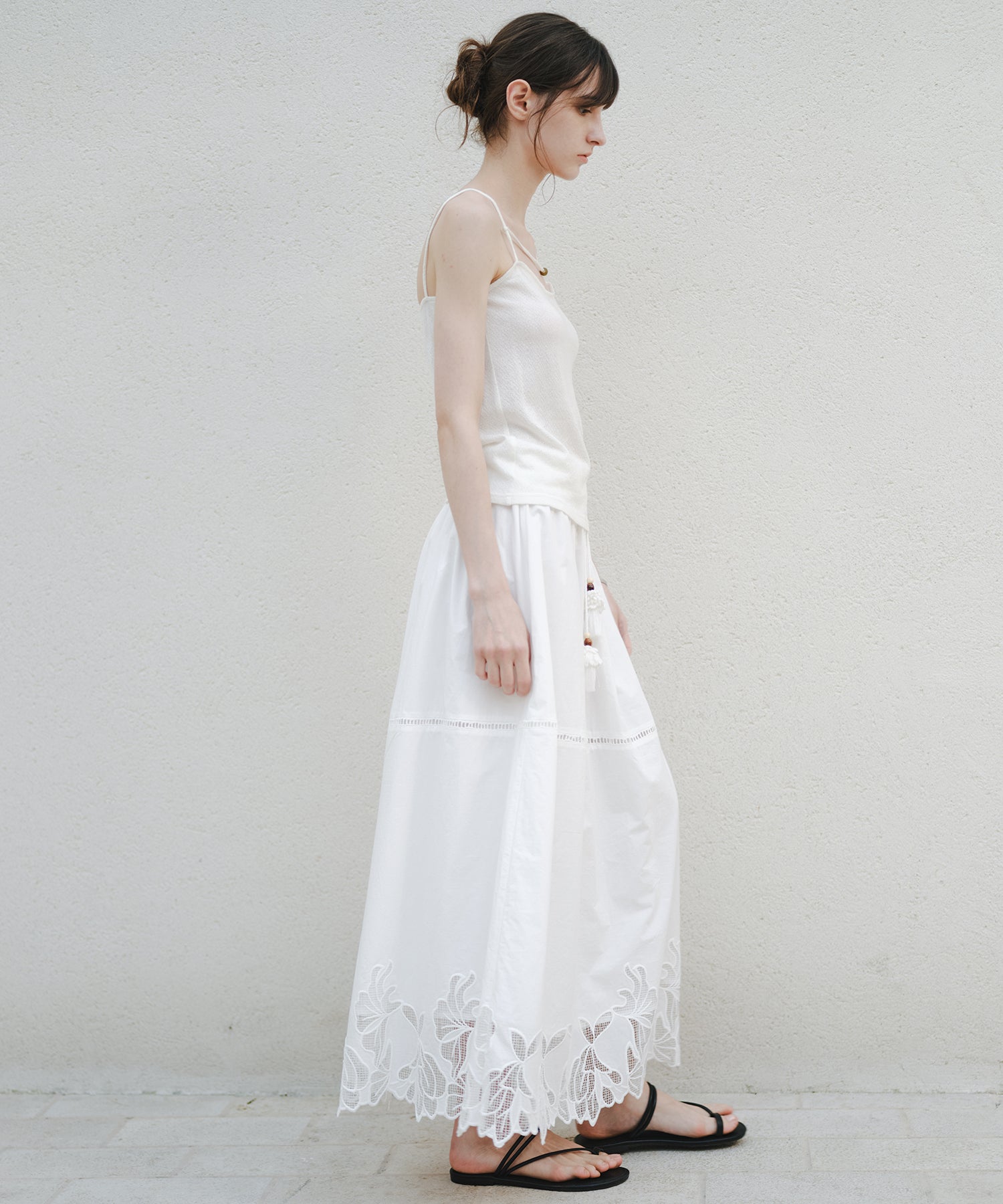 「8月中旬～下旬出荷」Cutwork Embroidery Drawstring Long Skirt