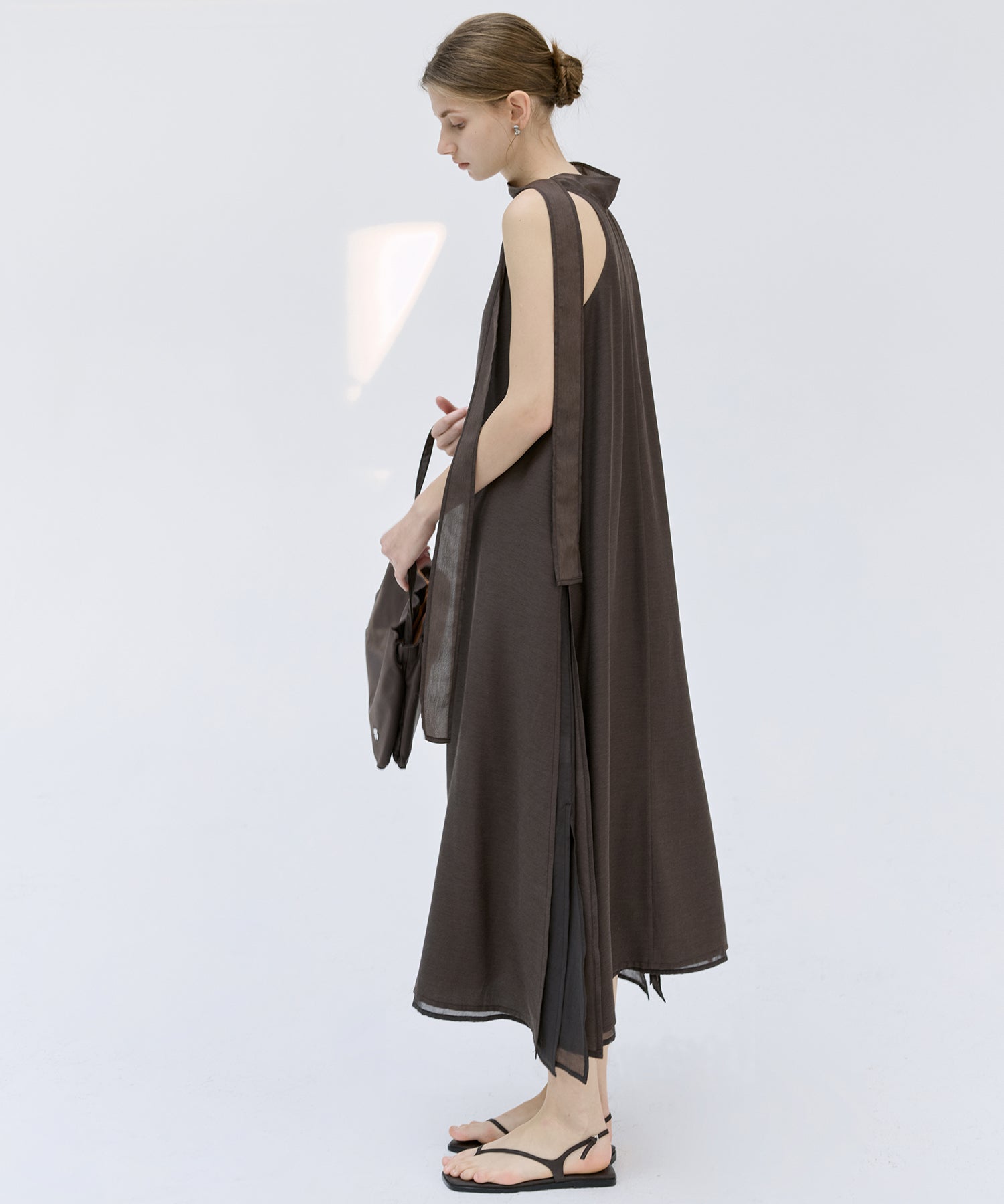 Acetate-Blend V-Neck Ribbon Detail Sleeveless Dress