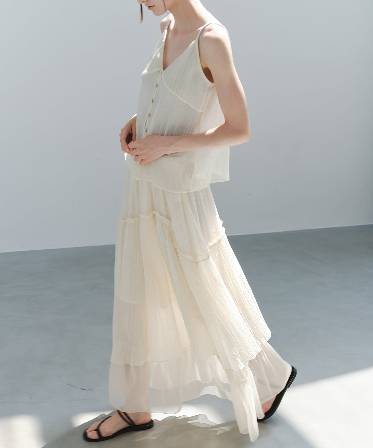 「7月上旬～中旬出荷」Sheer Panel Tiered Flare Skirt