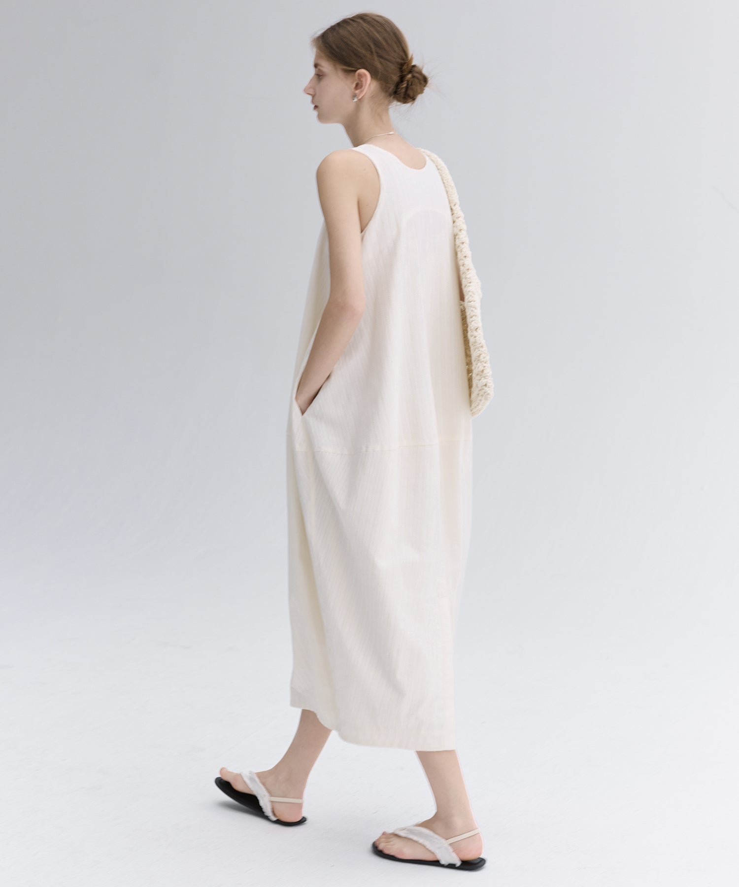 Jacquard Stripe Cocoon Sleeveless Dress