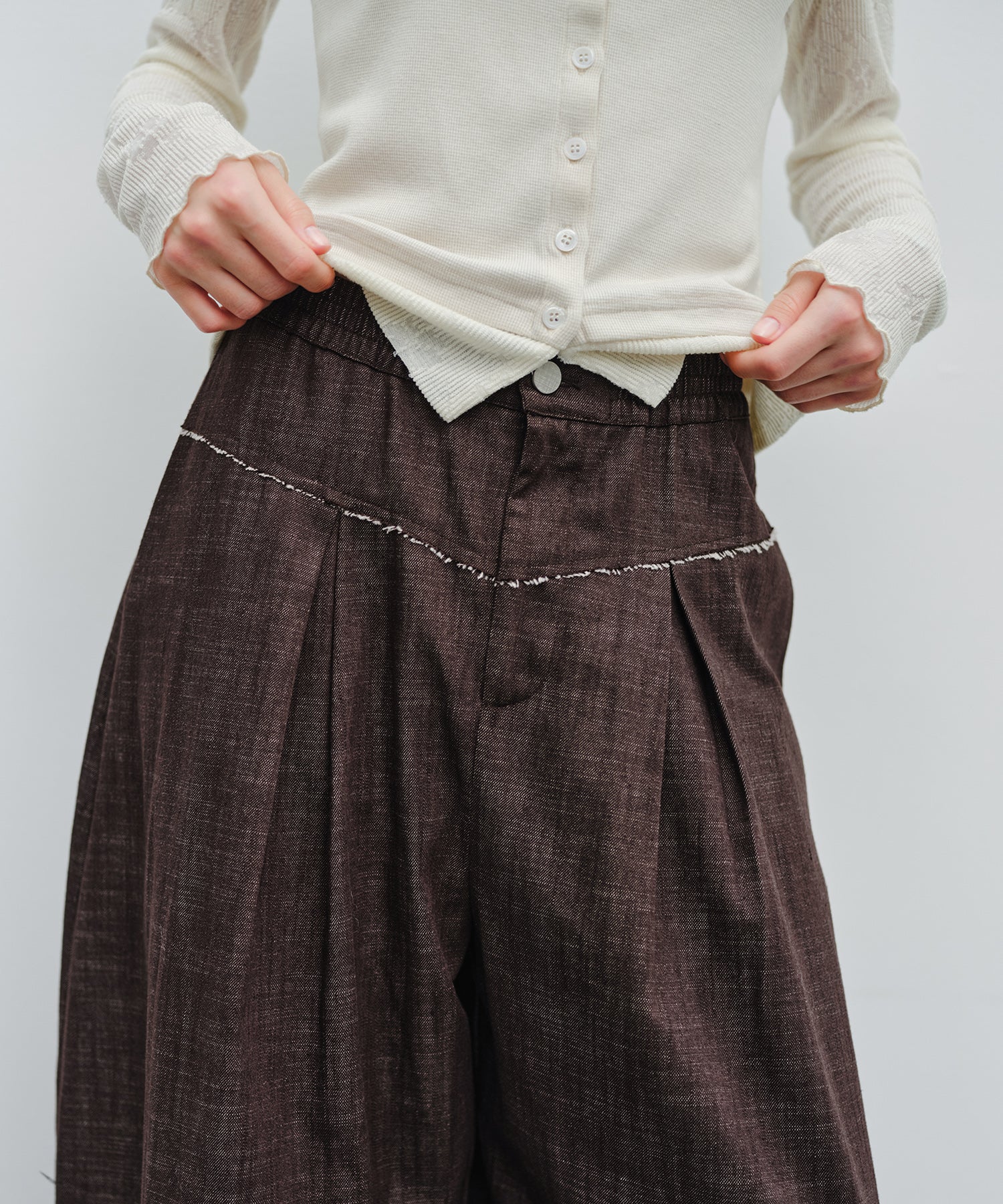 「9月下旬出荷予定」Paneled Drawstring Wide Pants