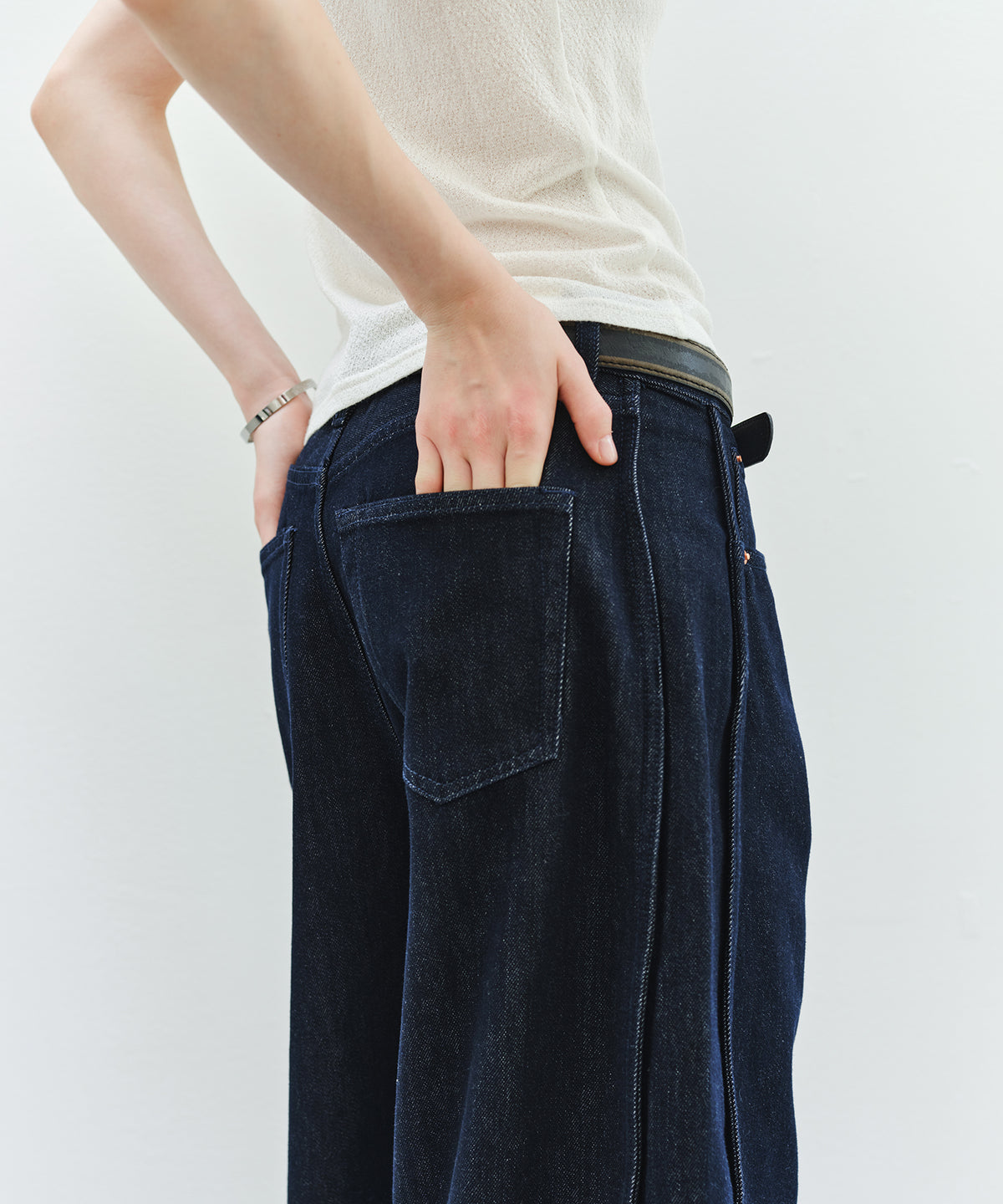 「10月下旬出荷予定」Side-Seam Detail Wide Denim Pants