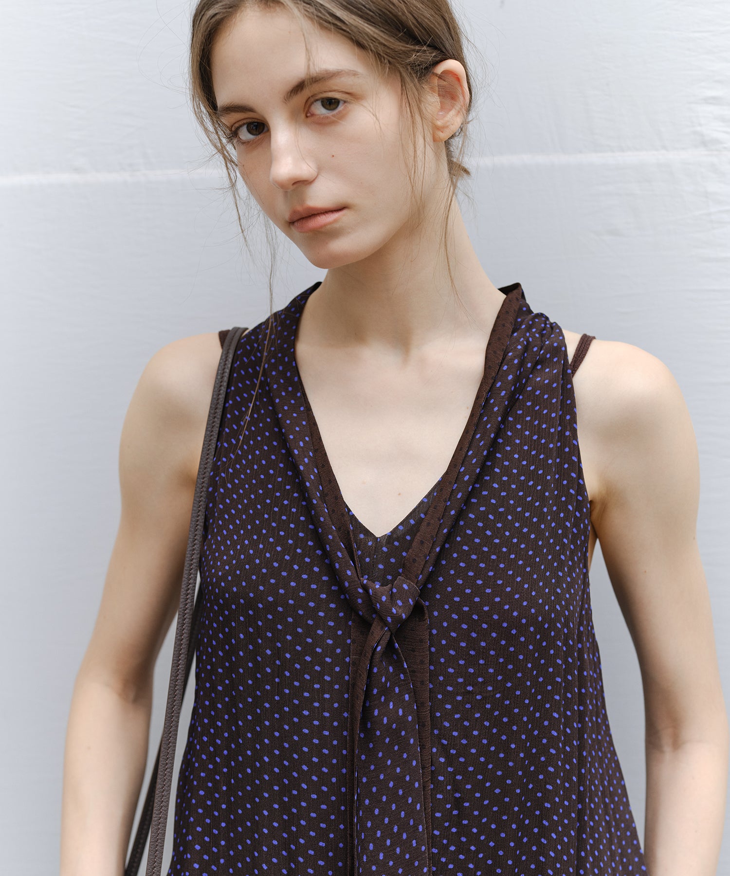 Dot Scarf Detail V-Neck Dress