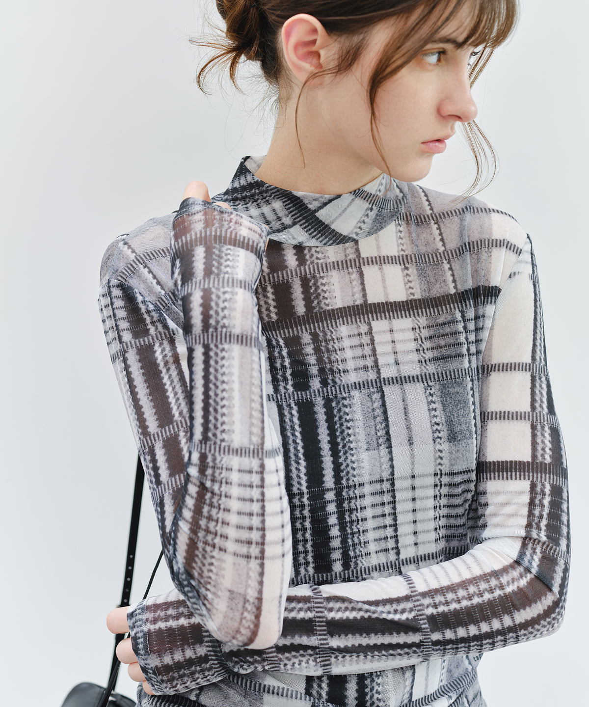 「9月下旬出荷予定」Vintage Check Sheer High Neck Top