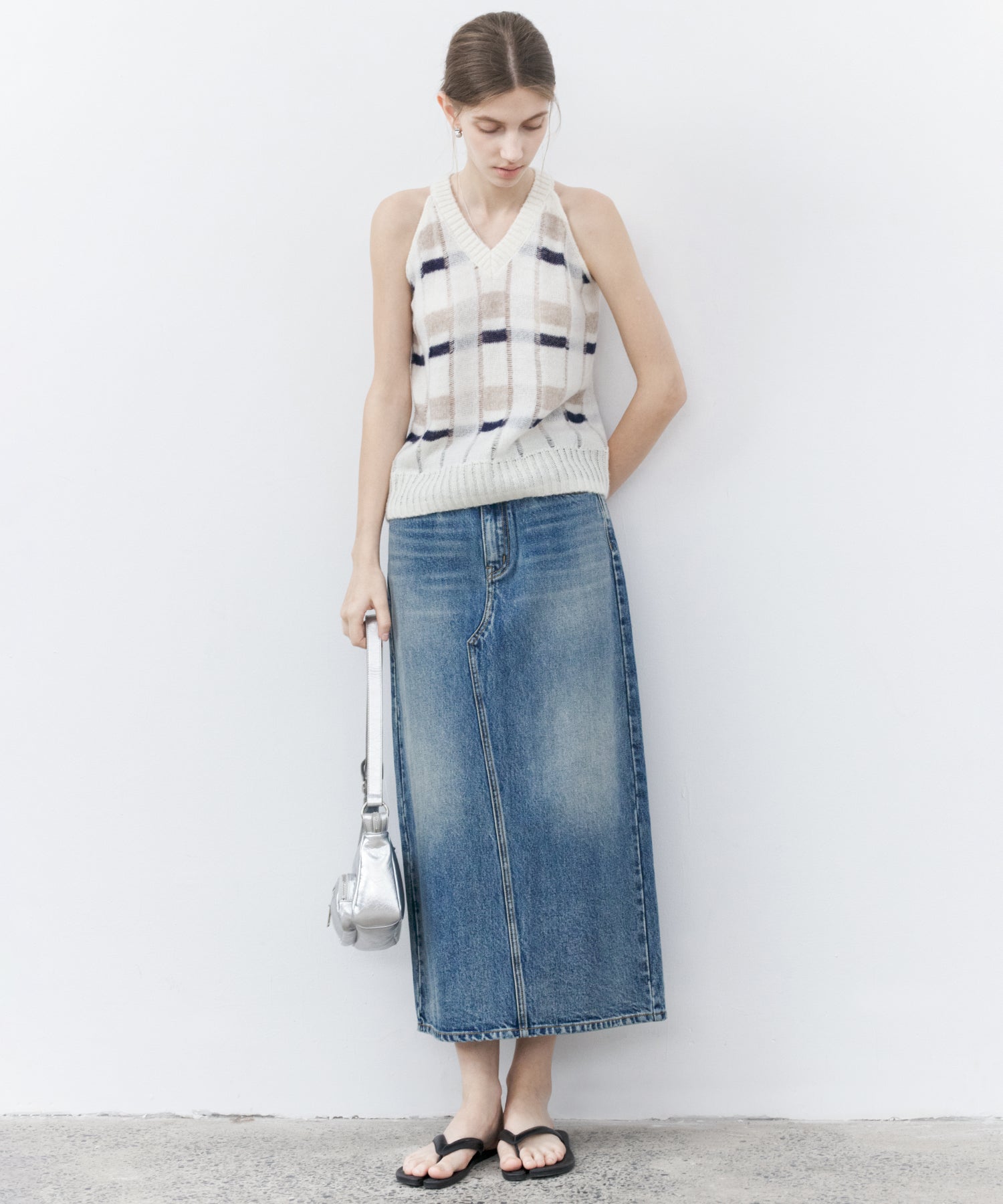 tageechita デニムロングスカート Used Wash I-Line Denim Long Skirt