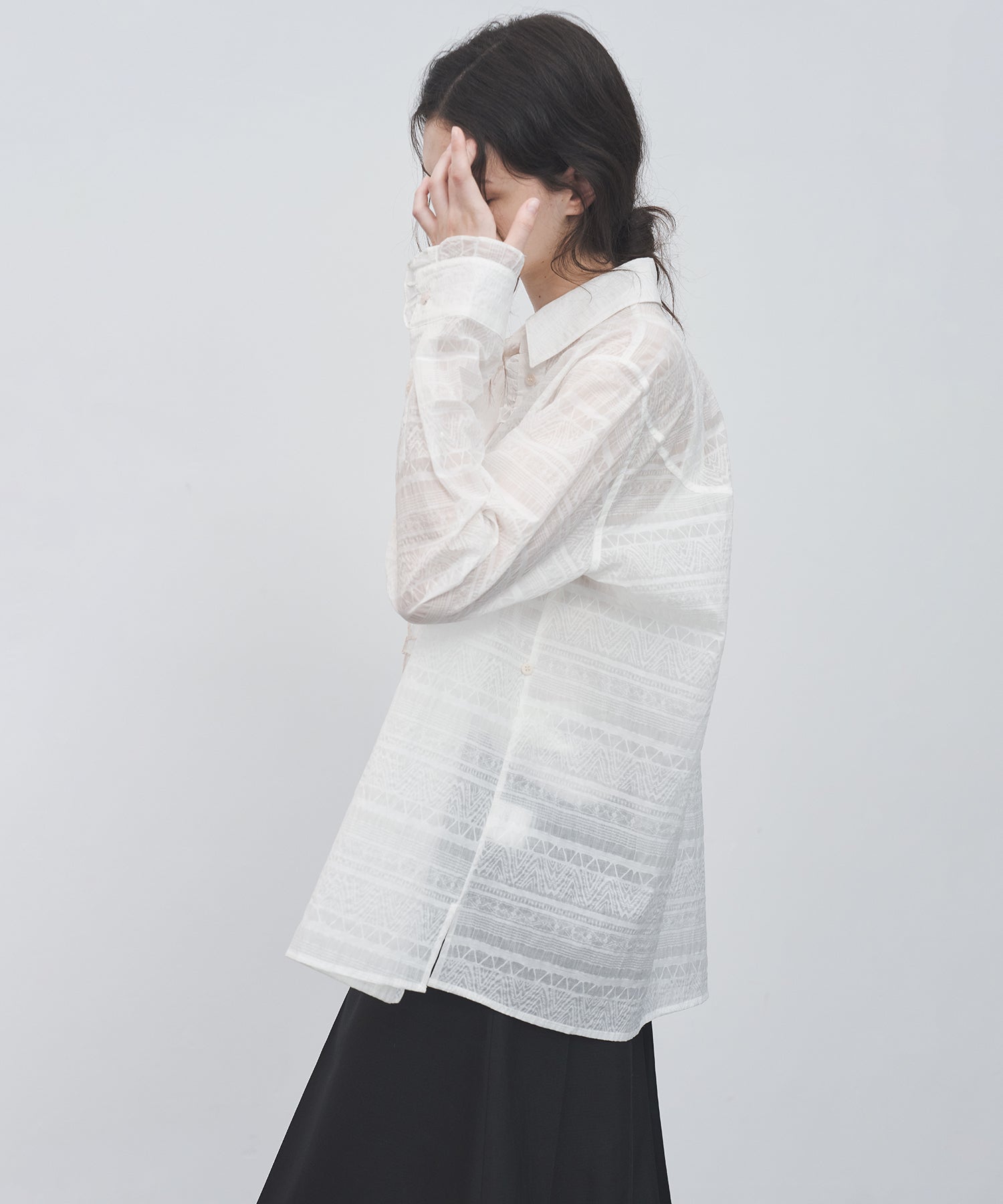 Airy Lace Jacquard Frill Shirt