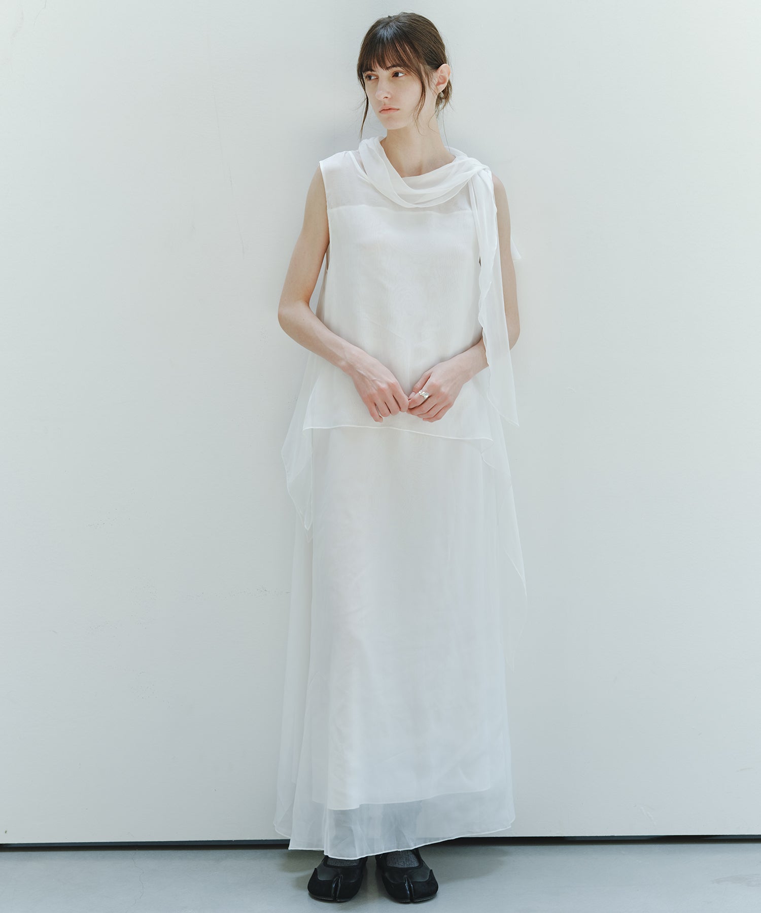 「7月中旬～下旬出荷」Sheer Draped Scarf Dress