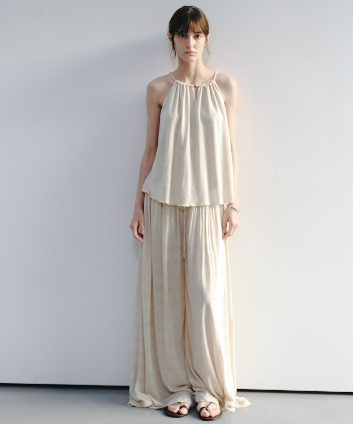 「7月中旬～下旬出荷」Linen Blend Gathered Wide Pants