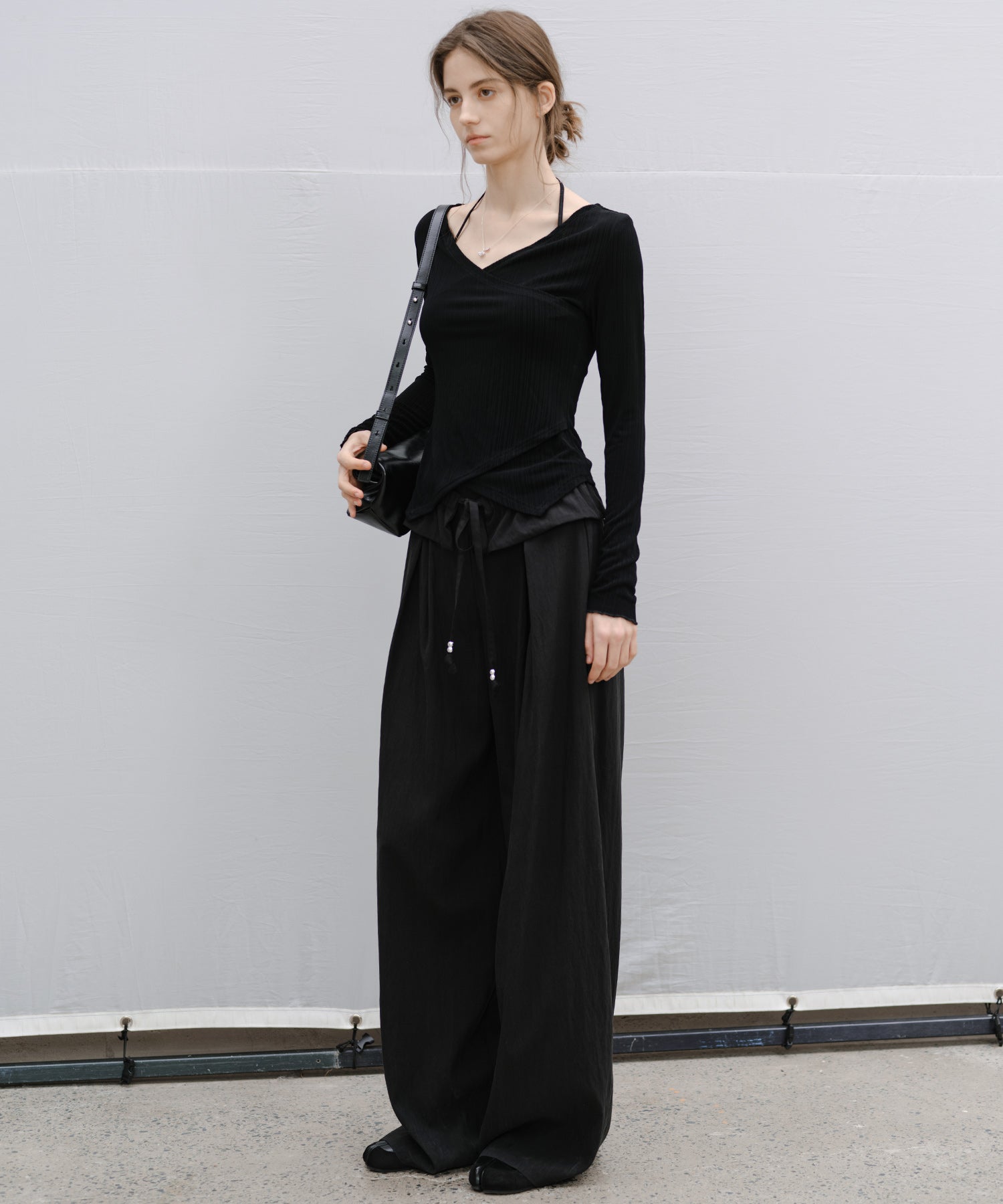 "Shipping from late February to early March" Wrap Neck Asymmetric Hem Top