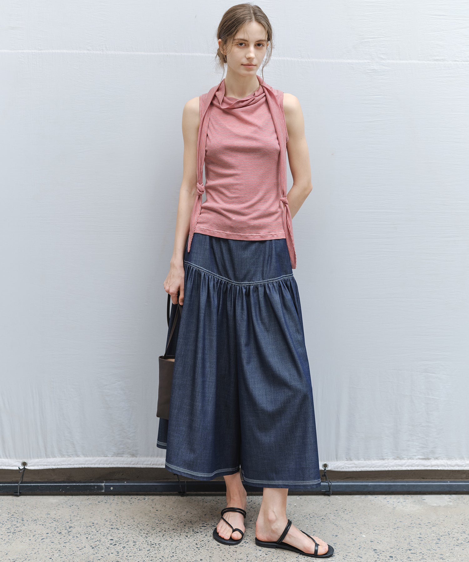 「7月上旬～中旬出荷」Tie Detail Striped Knit Top