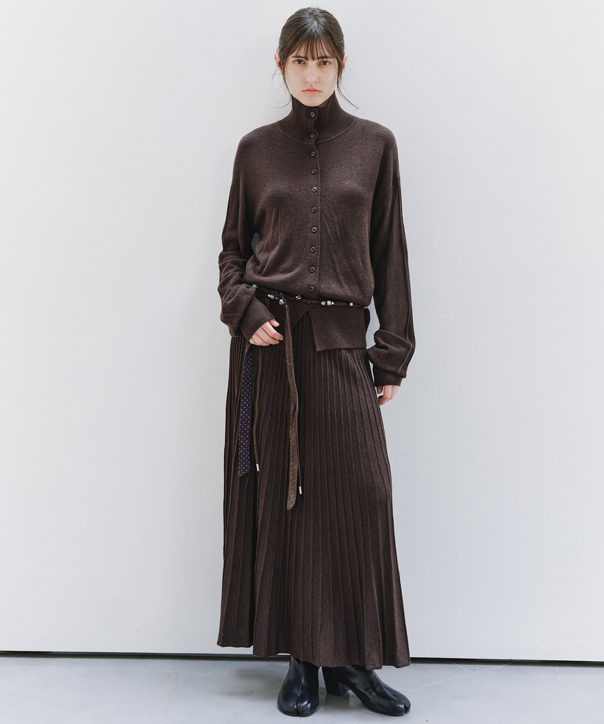 「10月下旬出荷予定」Wool-Silk Blend Pleated Knit Skirt
