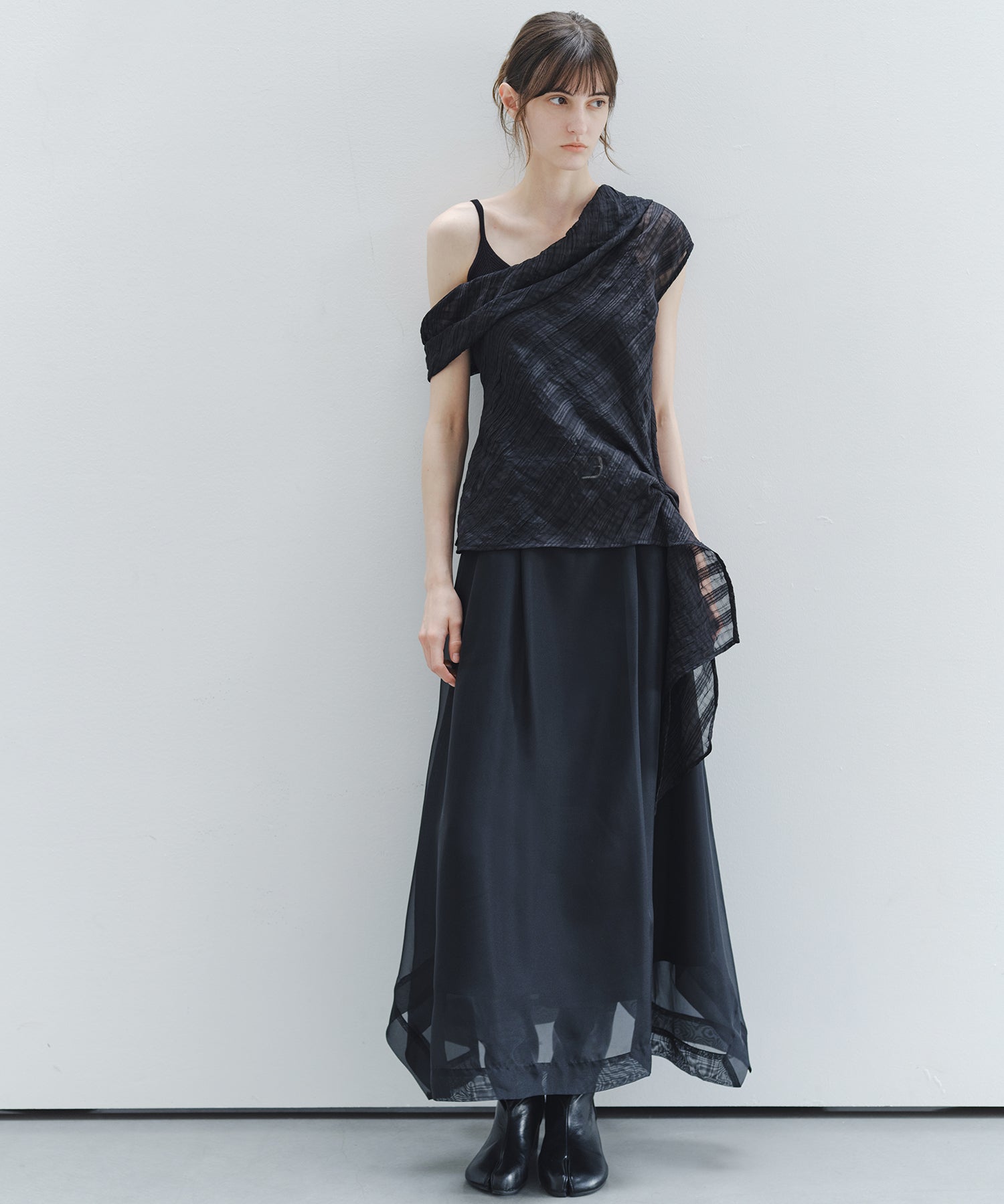 Sheer Check One-Shoulder Top