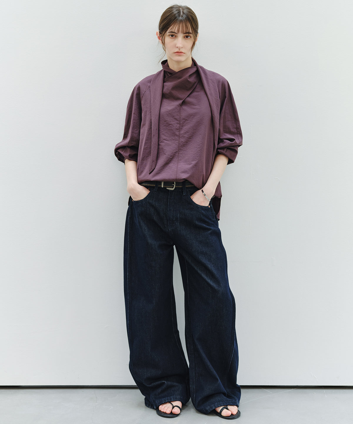 「9月下旬出荷予定」Cross Stole Collar Oversized Shirt