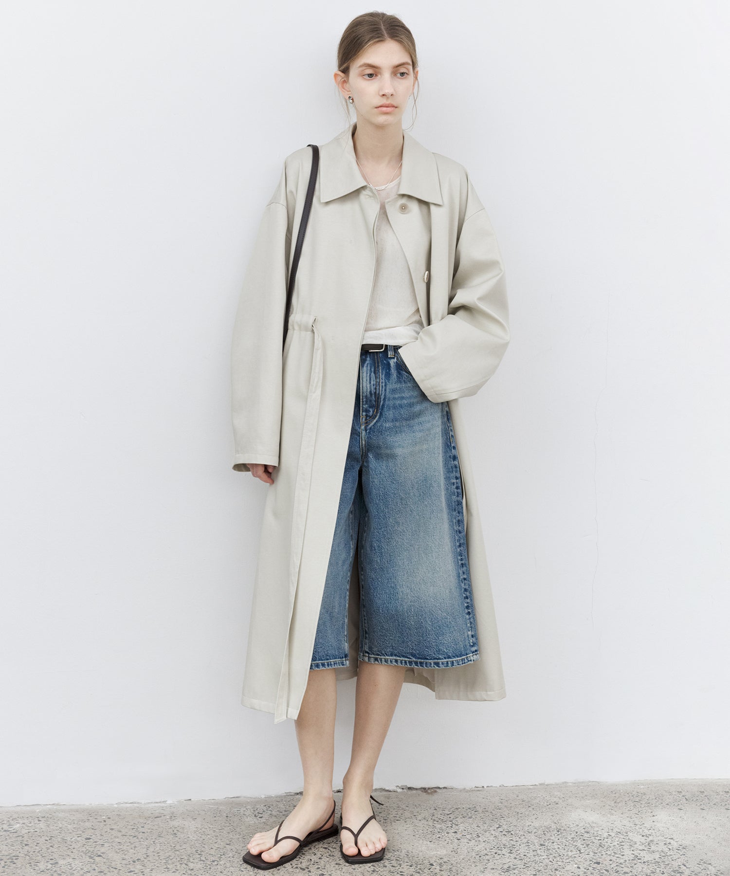 Drawstring Waist Relaxed Fit Long Coat