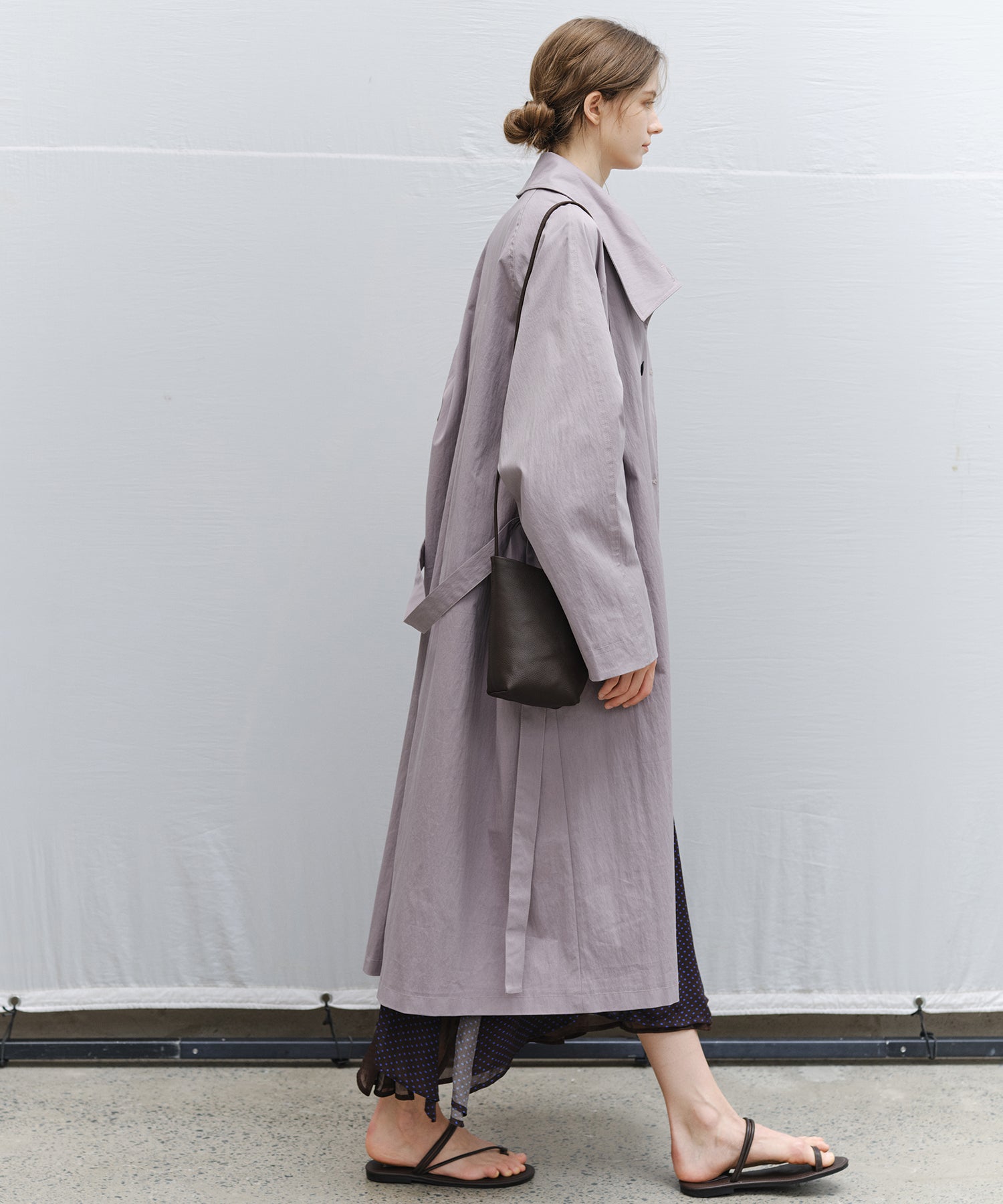 Wrap Collar Belted Long Trench Coat