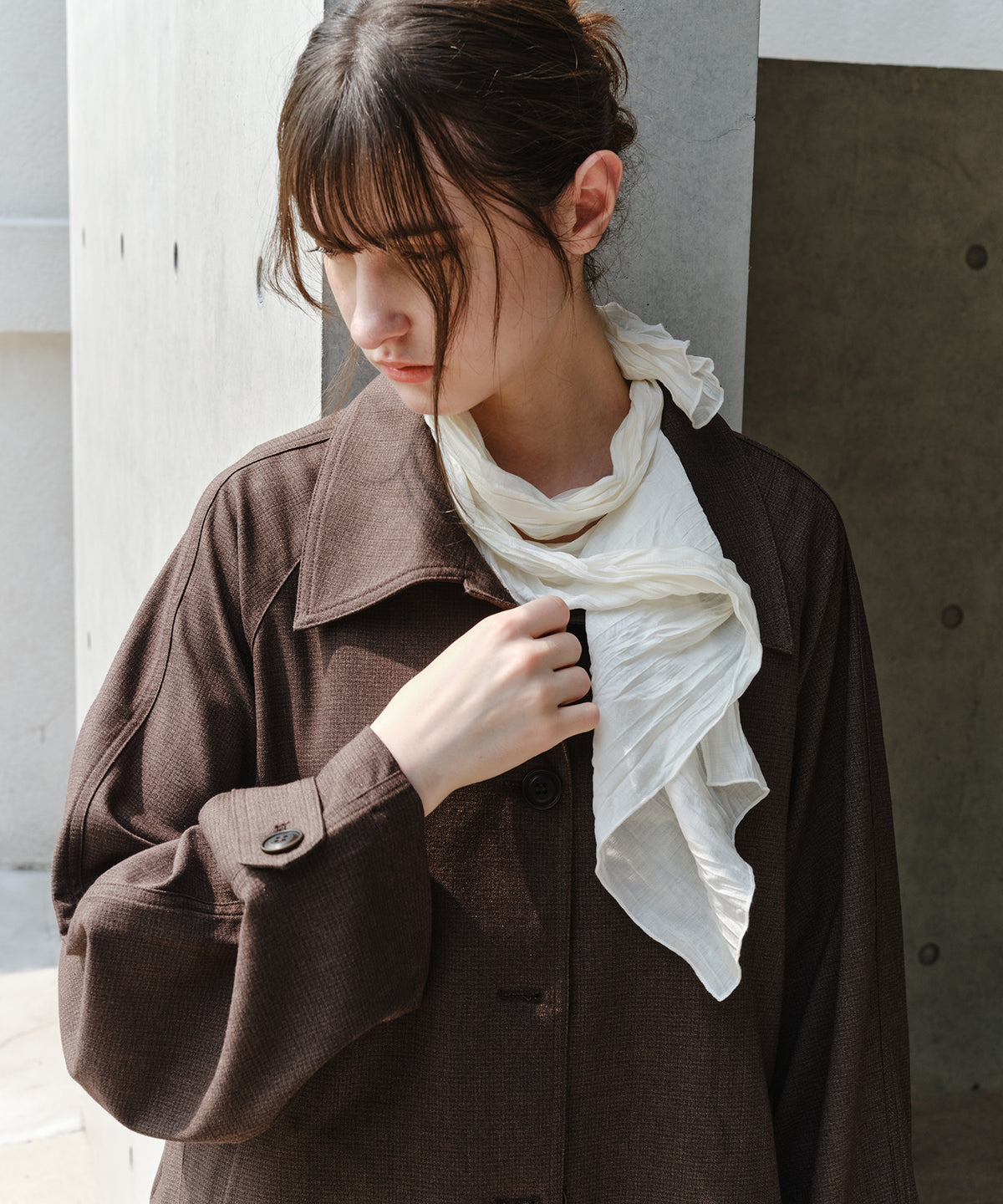 「9月下旬出荷予定」Washed Texture Scarf Collar Layered Dress