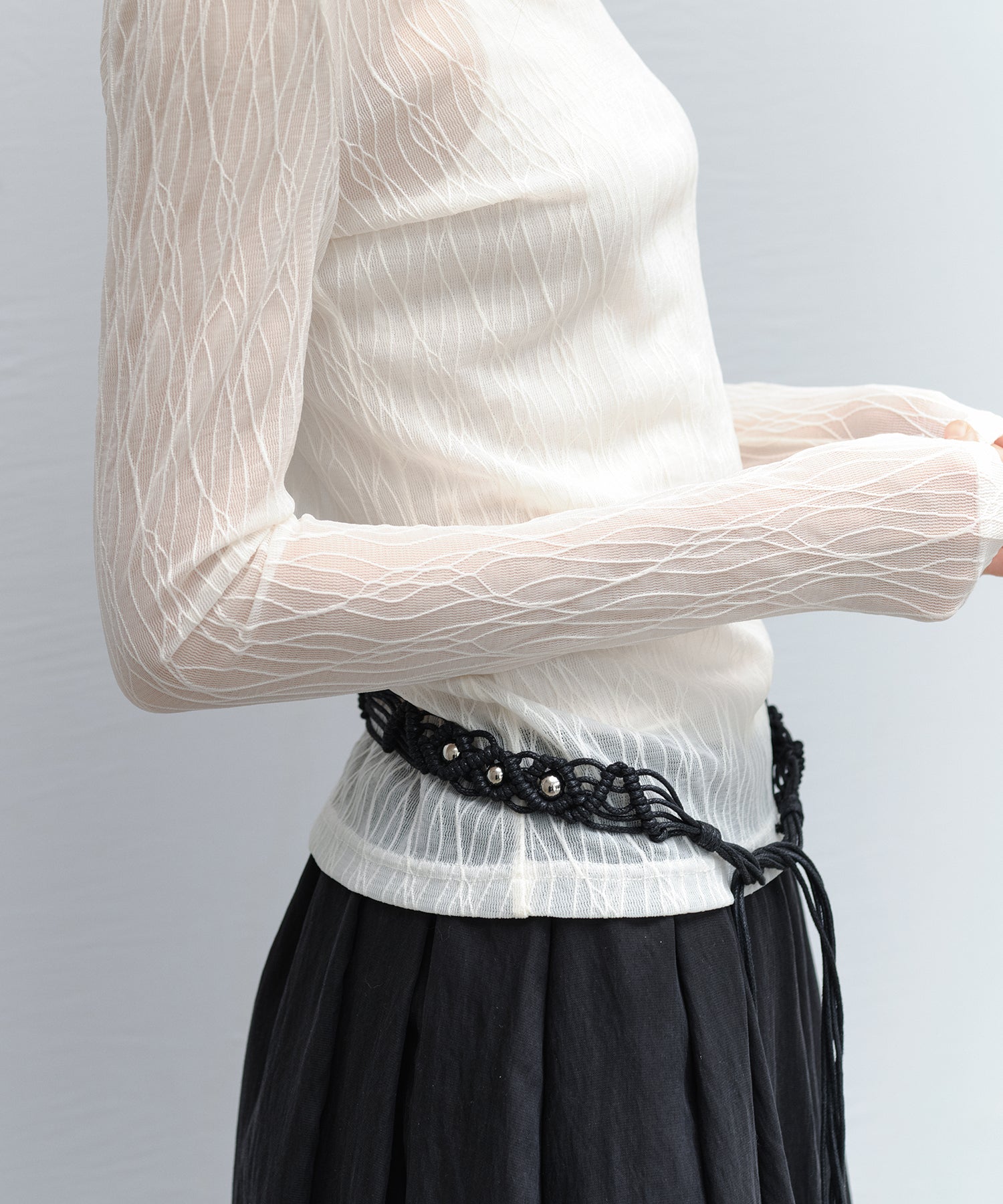 Braided Cord Slim Belt with Silver Beads
