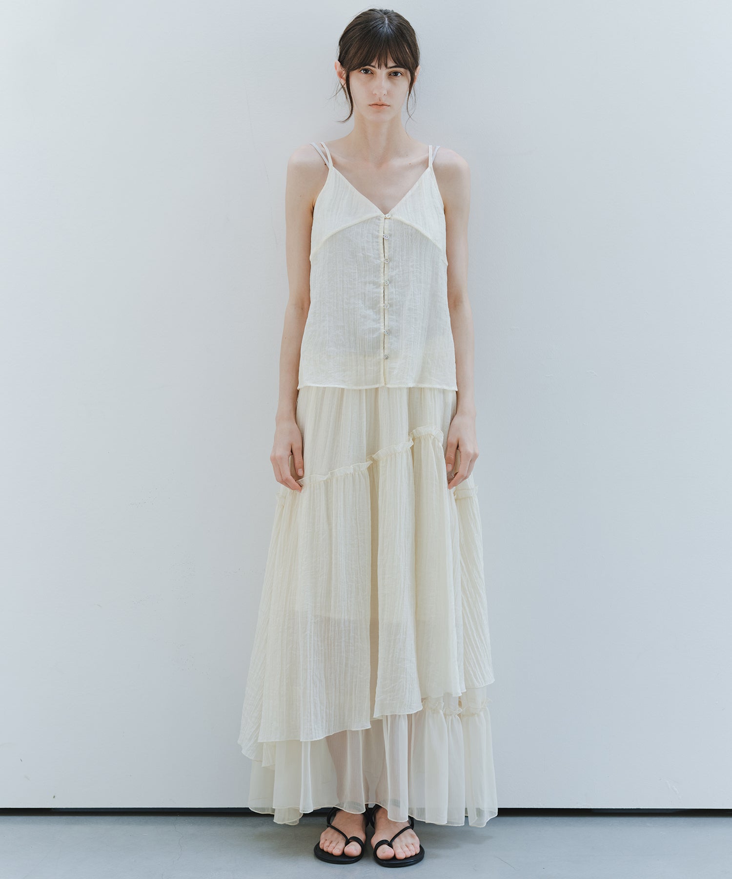 「7月上旬～中旬出荷」Sheer Panel Tiered Flare Skirt