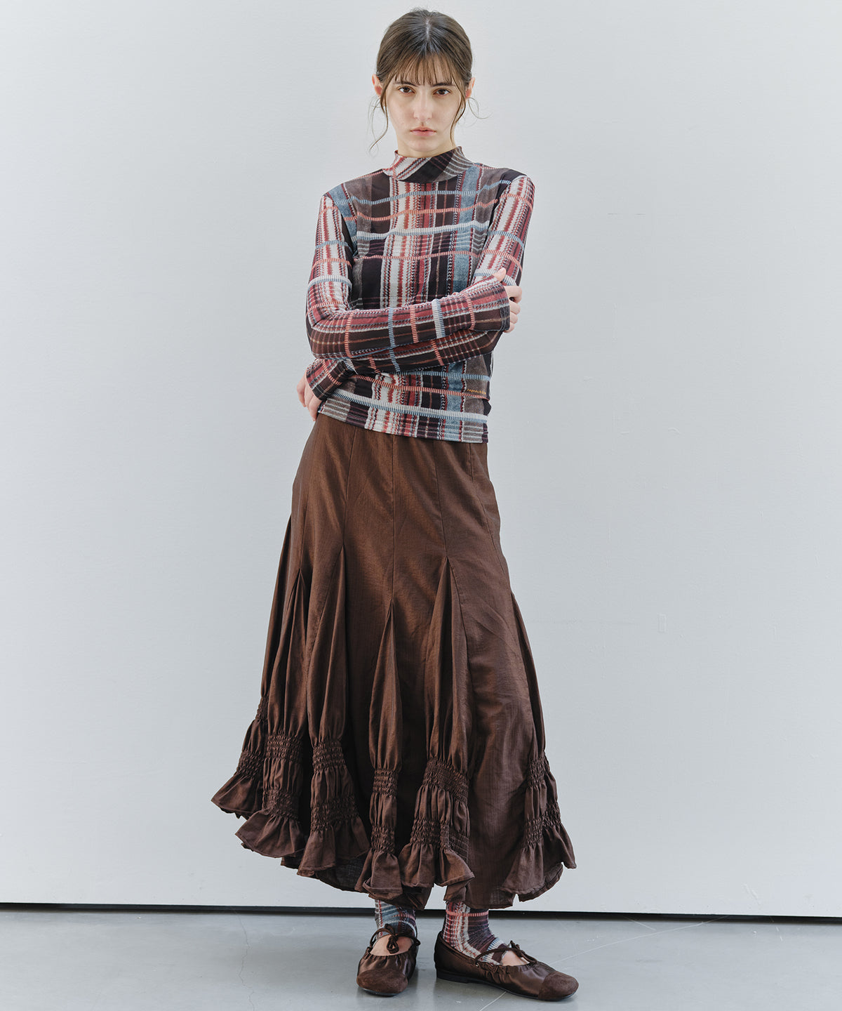 「9月下旬出荷予定」Paneled Shirred Hem A-Line Skirt