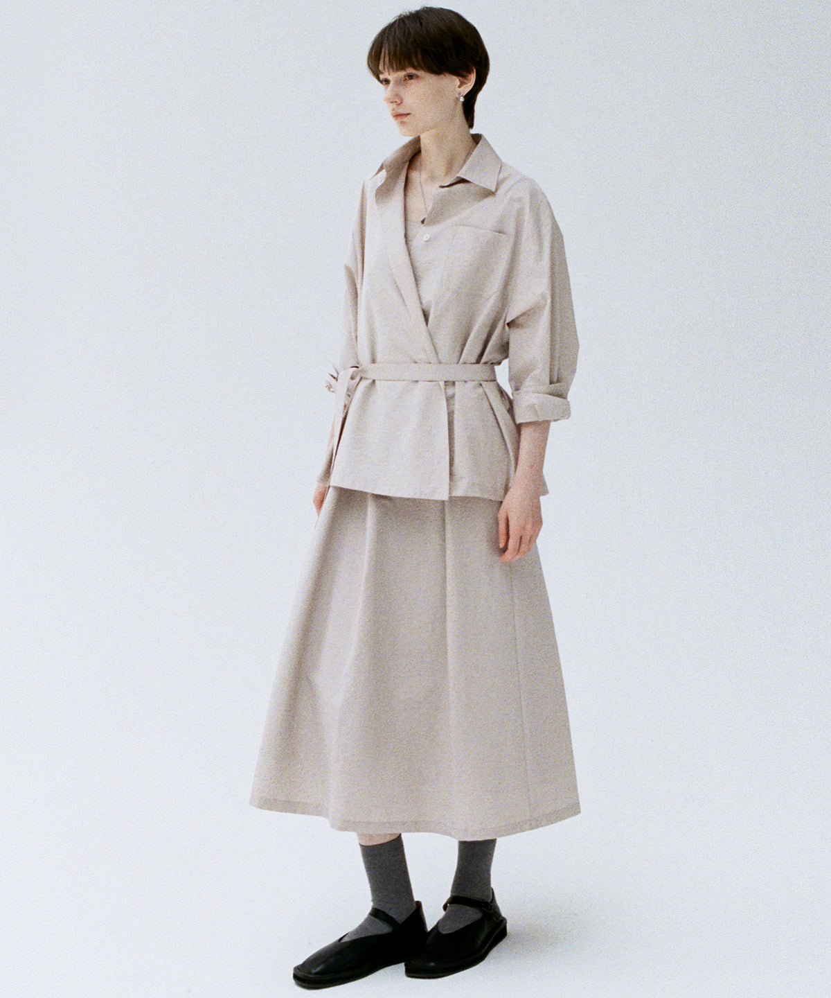 Square Neck Belted Flare Dress